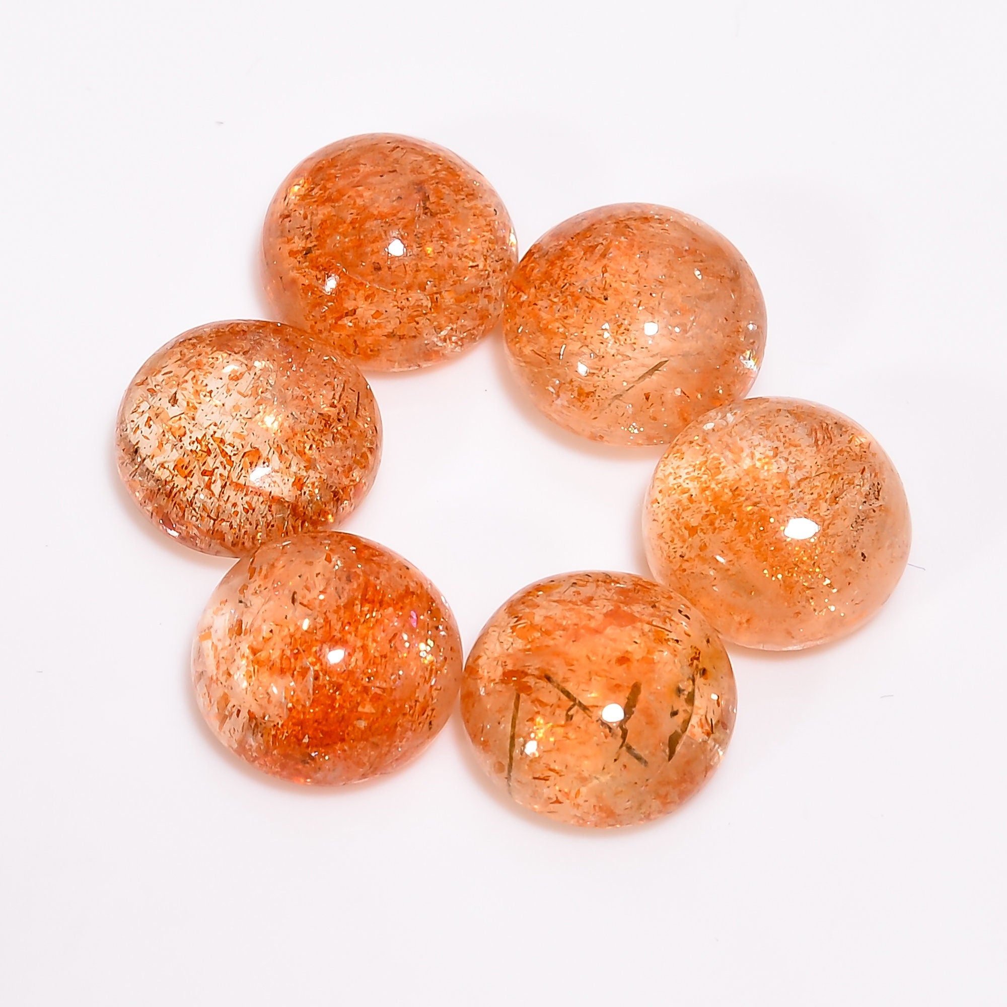 sunstone round shape cabochon natural loose gemstone 6 pcs lot