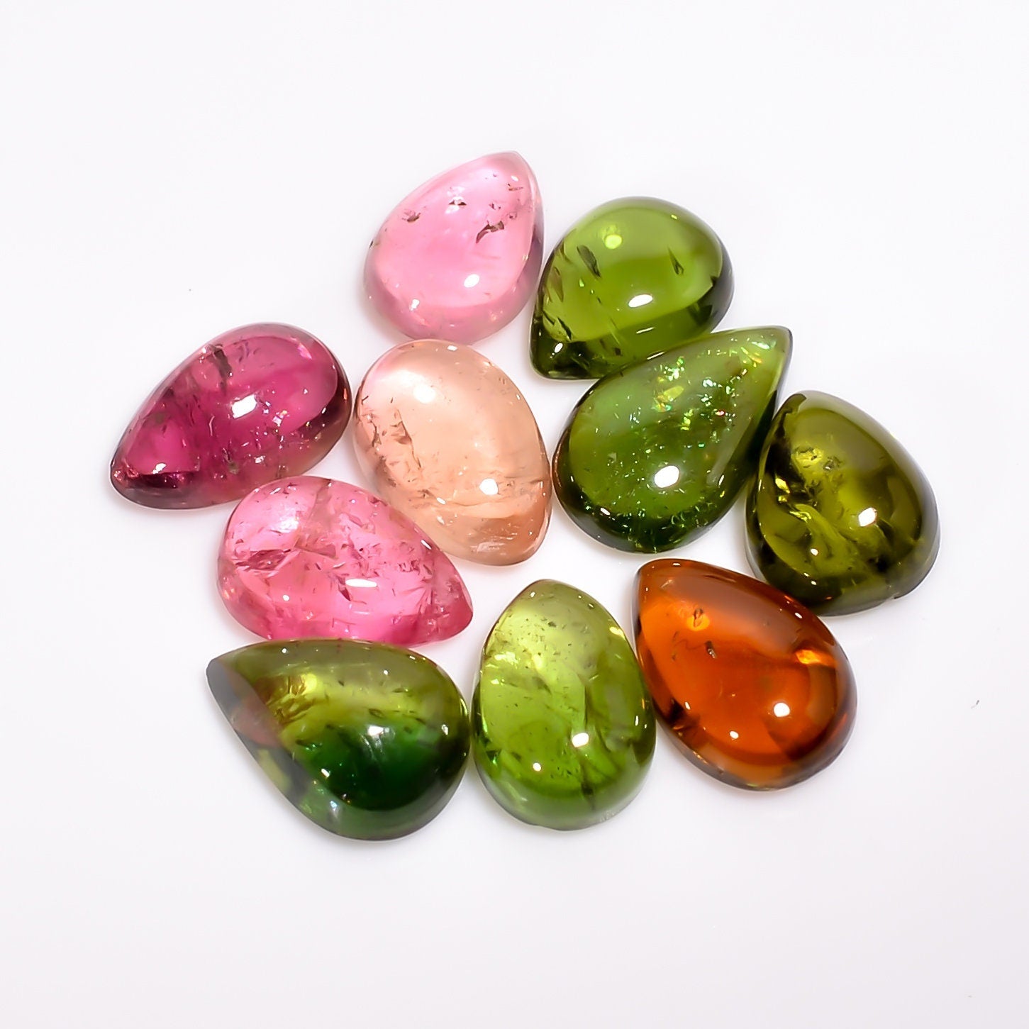 multi tourmaline pear shape cabochon loose gemstone 10 pcs lot