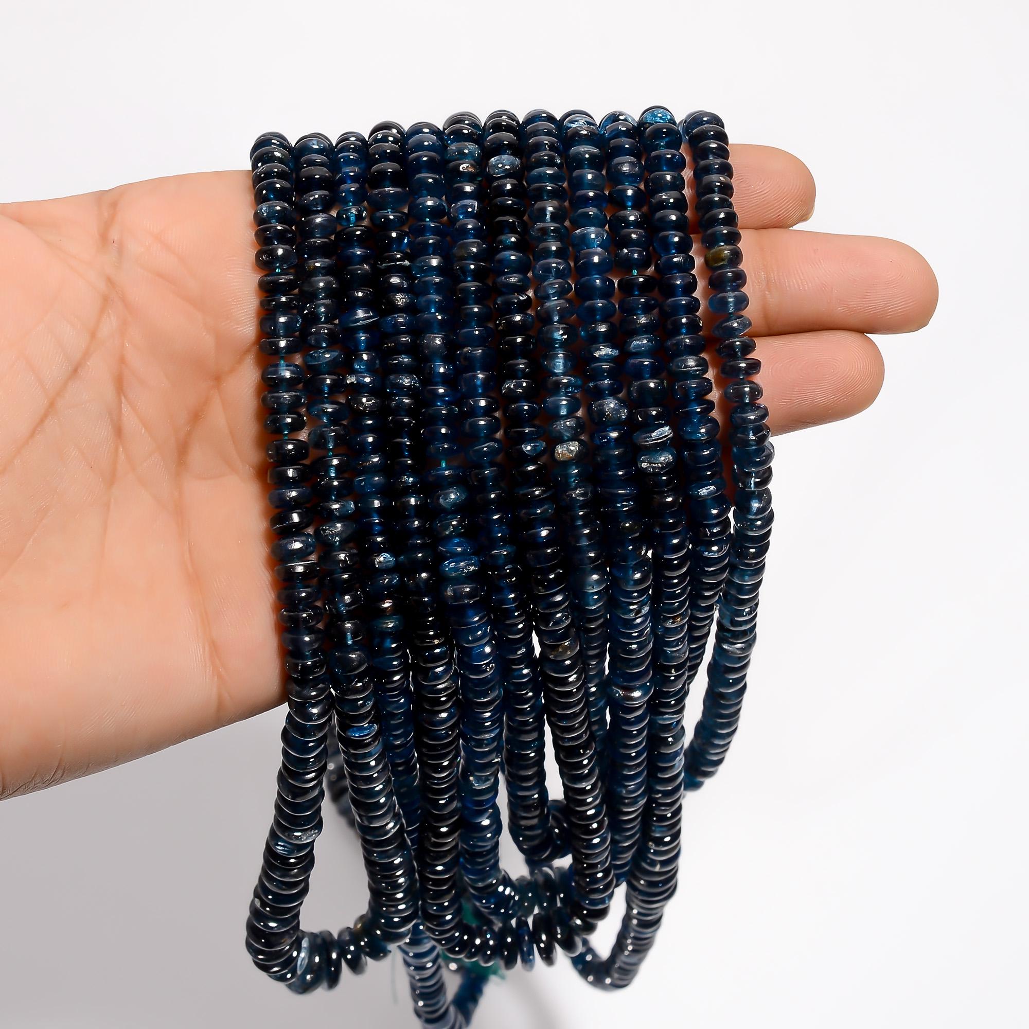 teal kyanite natural gemstone rondelle shape smooth 8 lines strand 16 beads 4x4 8x8 mm 1222 5 ct yn 539