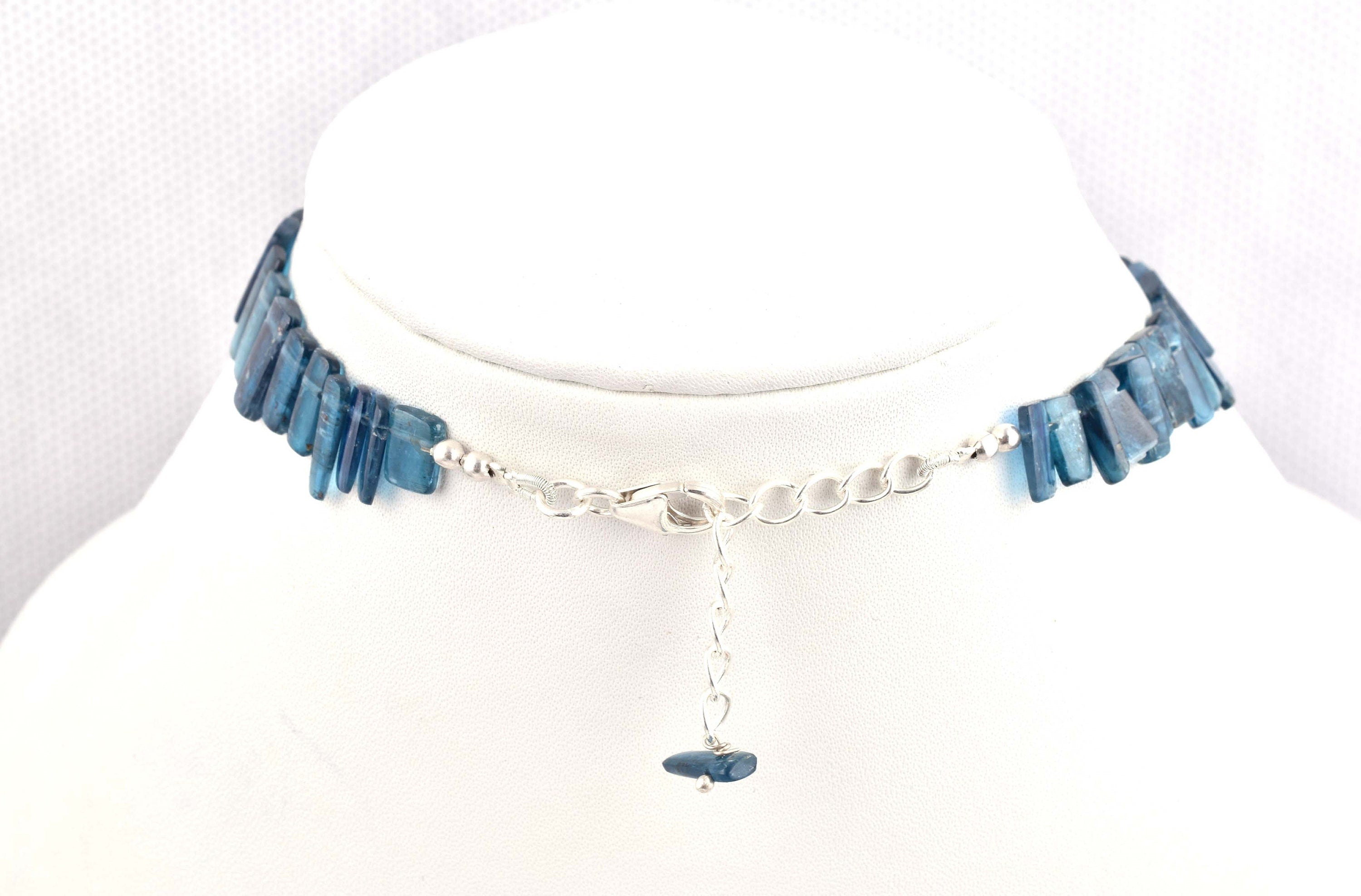 kyanite sticks necklace 16inch dark blue kyanite 179cts ready to wear adjustable sterling silver lock necklace kyanite beads 