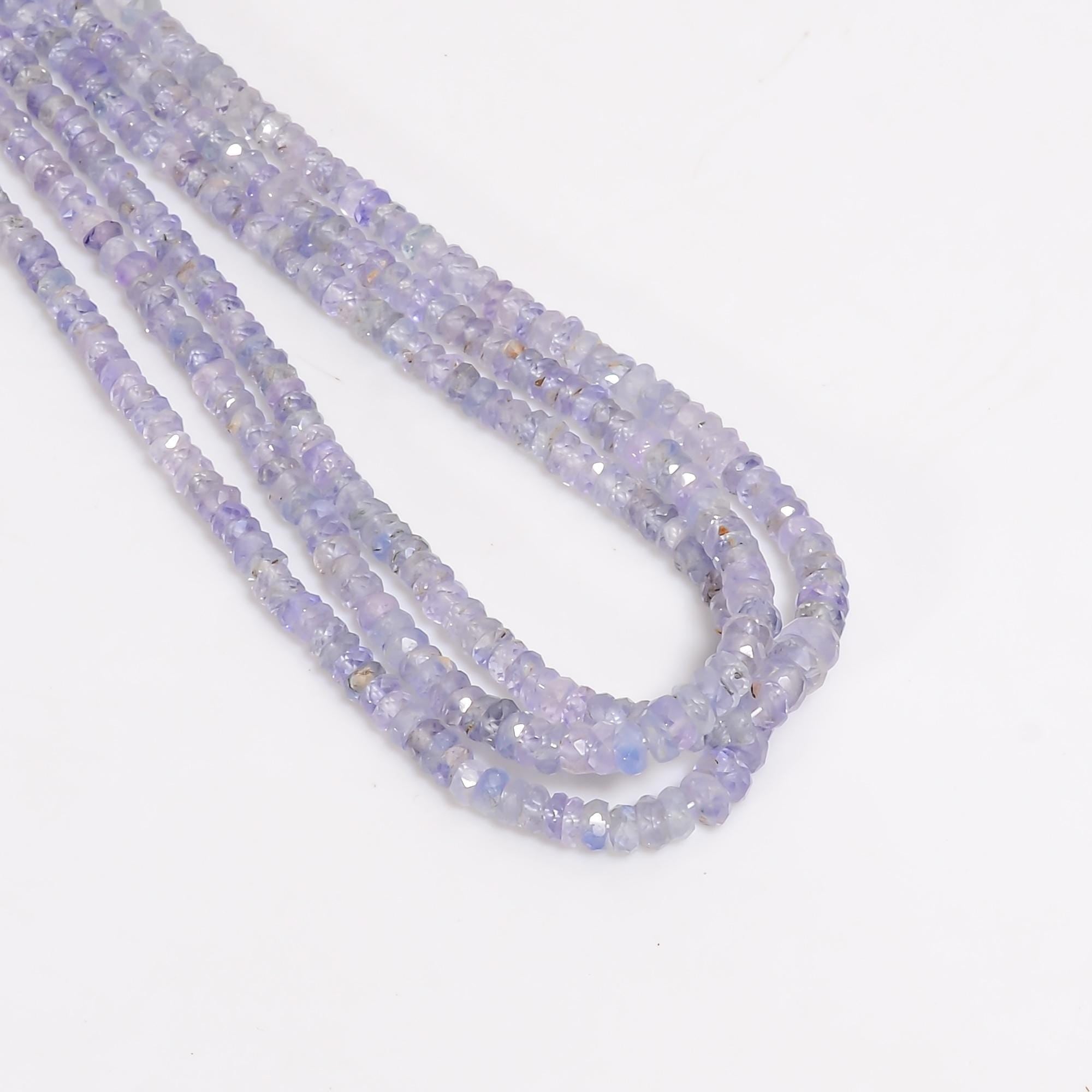 lavender sapphire natural gemstone rondelle shape faceted 3 lines strand 18 beads 3x3x2 mm 209 5 ct yn 491