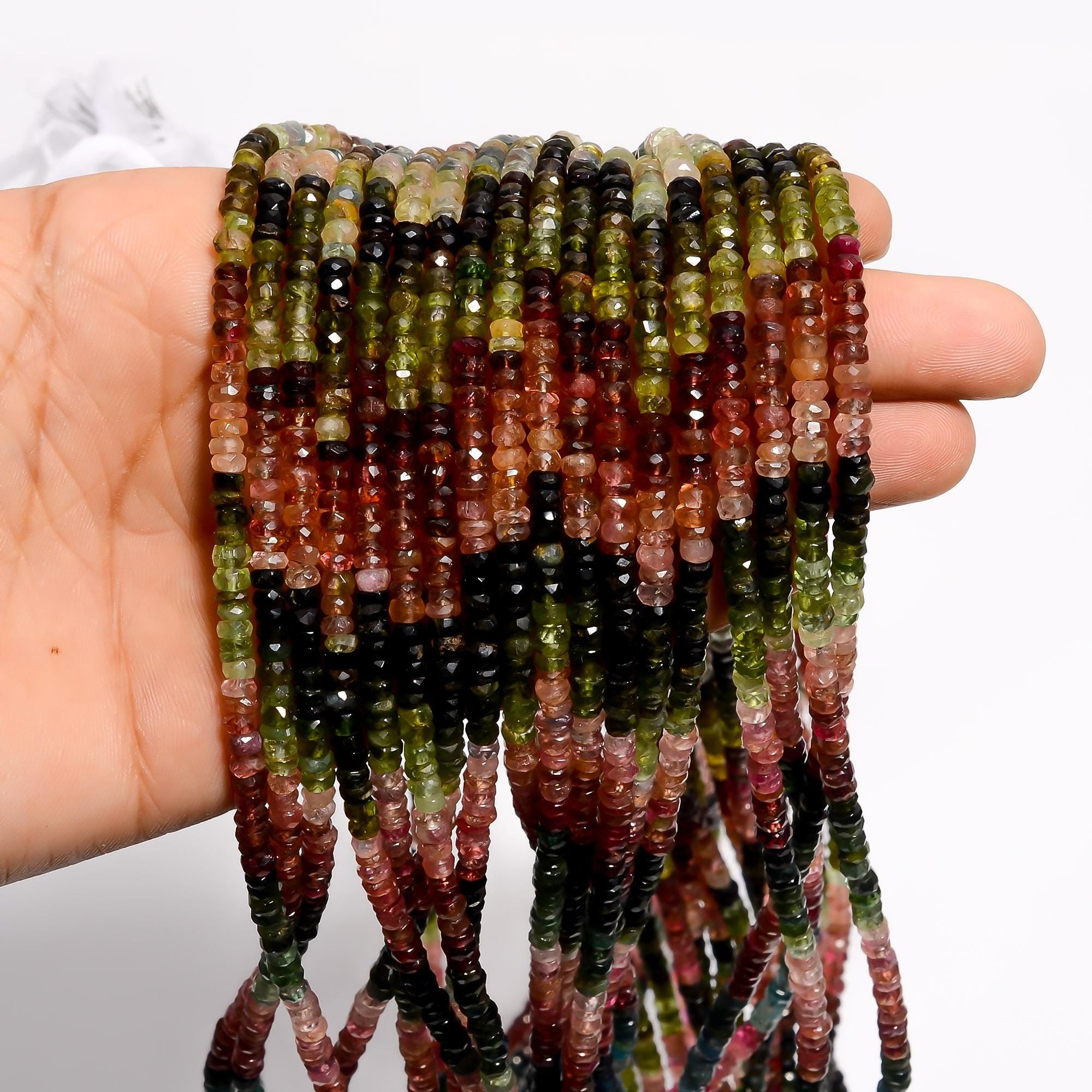 multi tourmaline natural gemstone rondelle shape faceted 20 lines strand 18 beads 5x5x3 mm 1300 5 ct yn 505