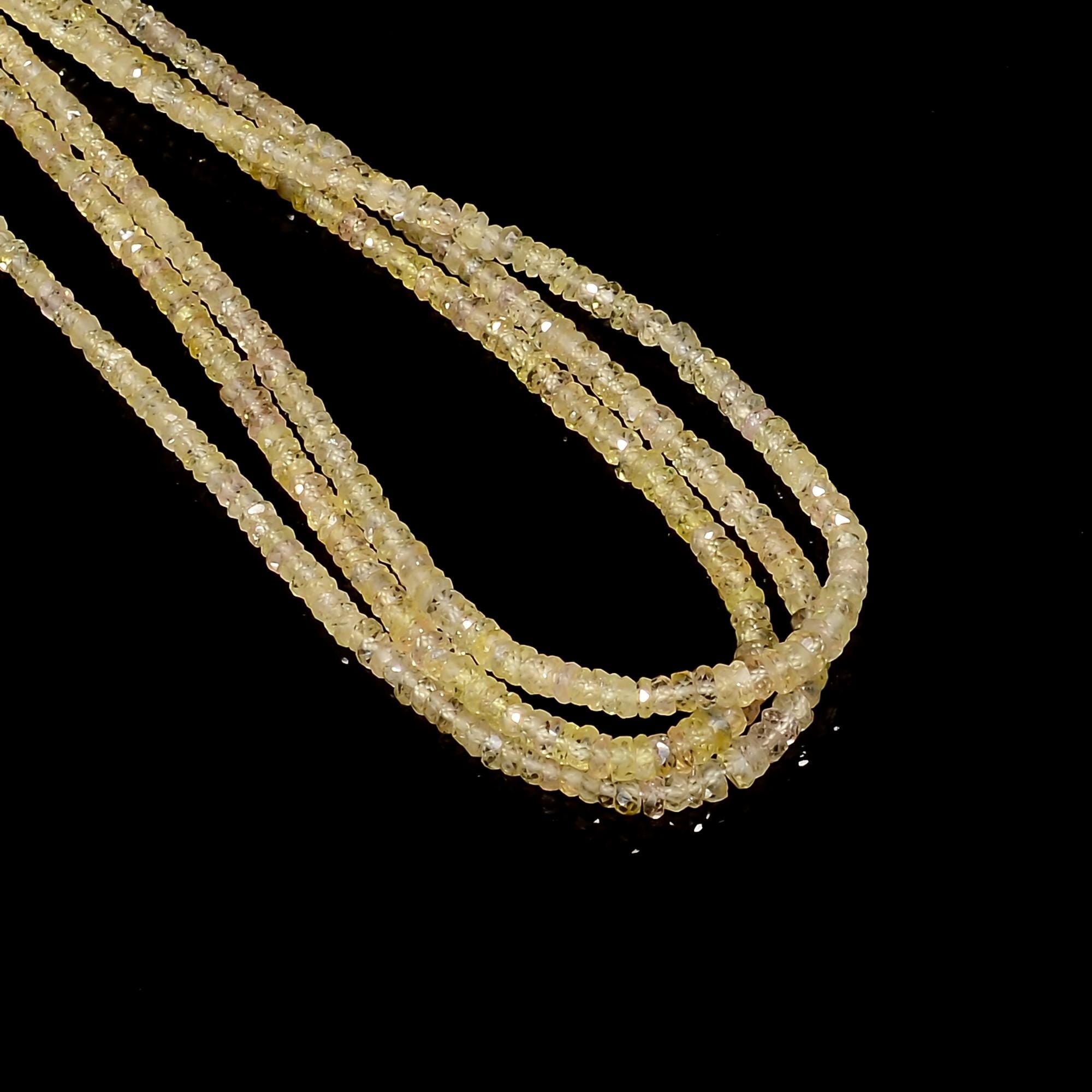 yellow sapphire natural gemstone rondelle shape faceted 3 lines strand 18 beads 3x3x2 mm 142 ct yn 494
