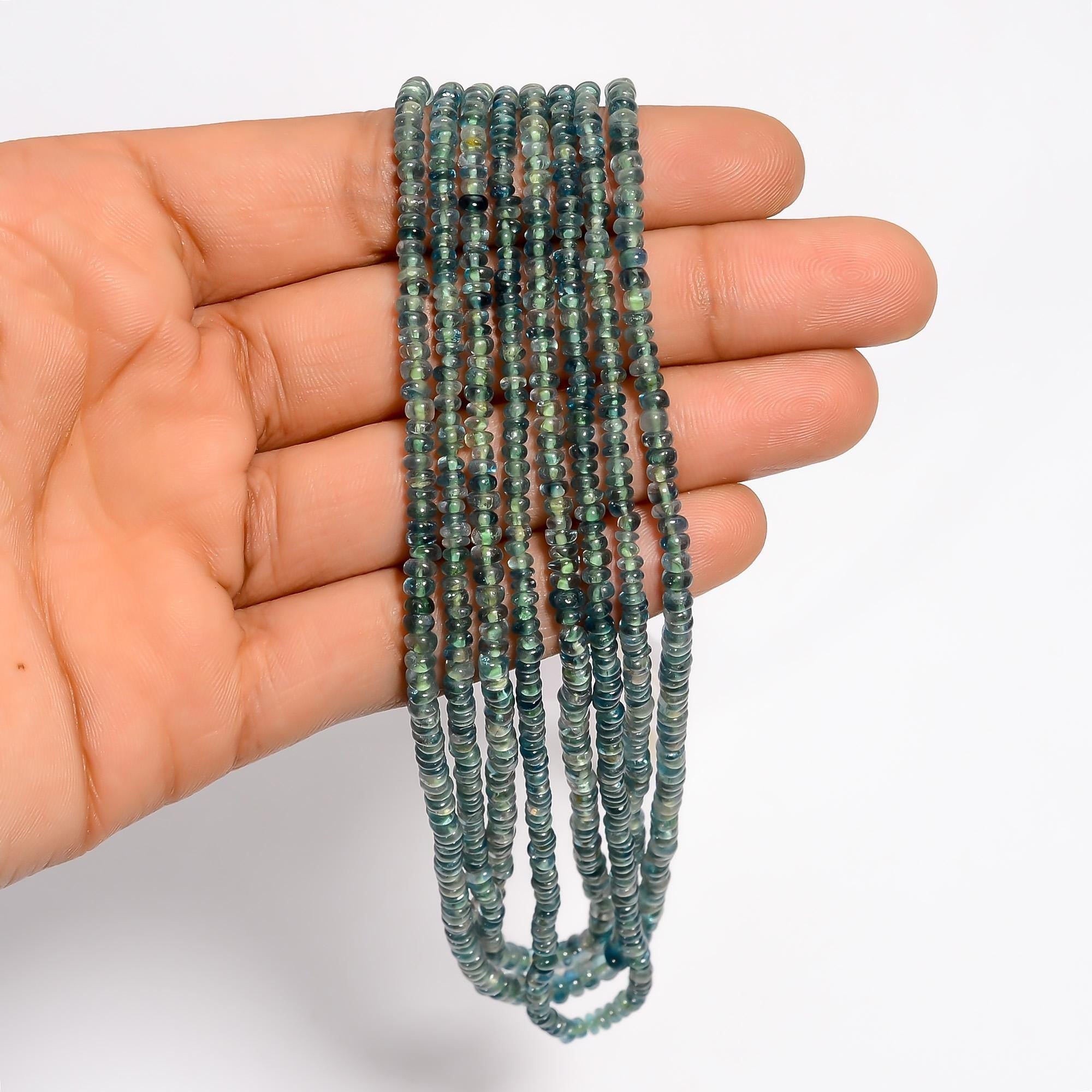 neon blue tourmaline natural gemstone rondelle shape smooth 4 lines strand 16 beads 3x3x2 mm 140 5 ct yn 518