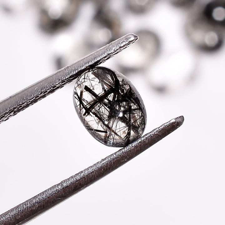 black rutile quartz oval shape cabochon natural loose gemstone 18 pcs lot