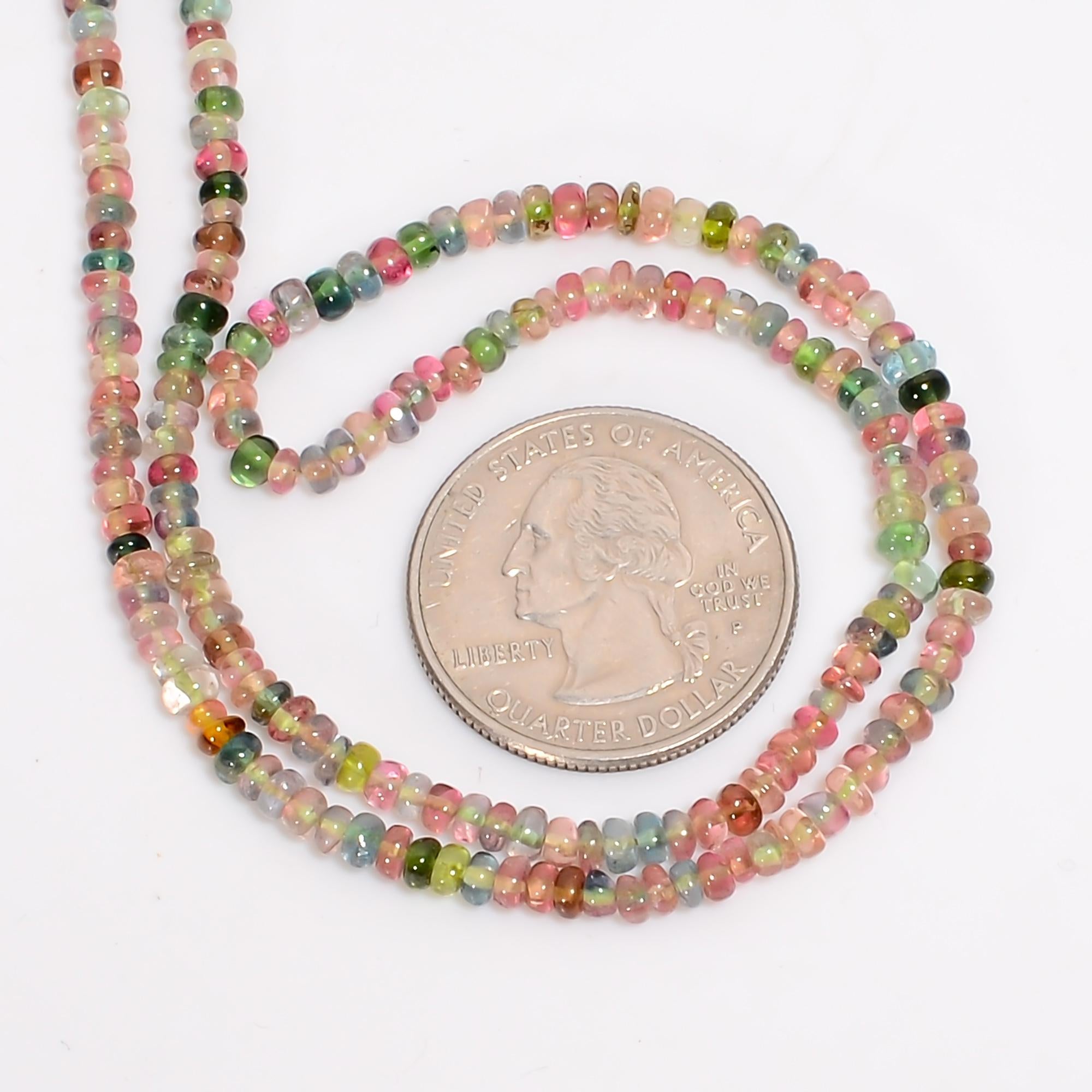 multi tourmaline natural gemstone rondelle shape smooth 12 lines strand 16 beads 3x3x2 mm 392 5 ct yn 511