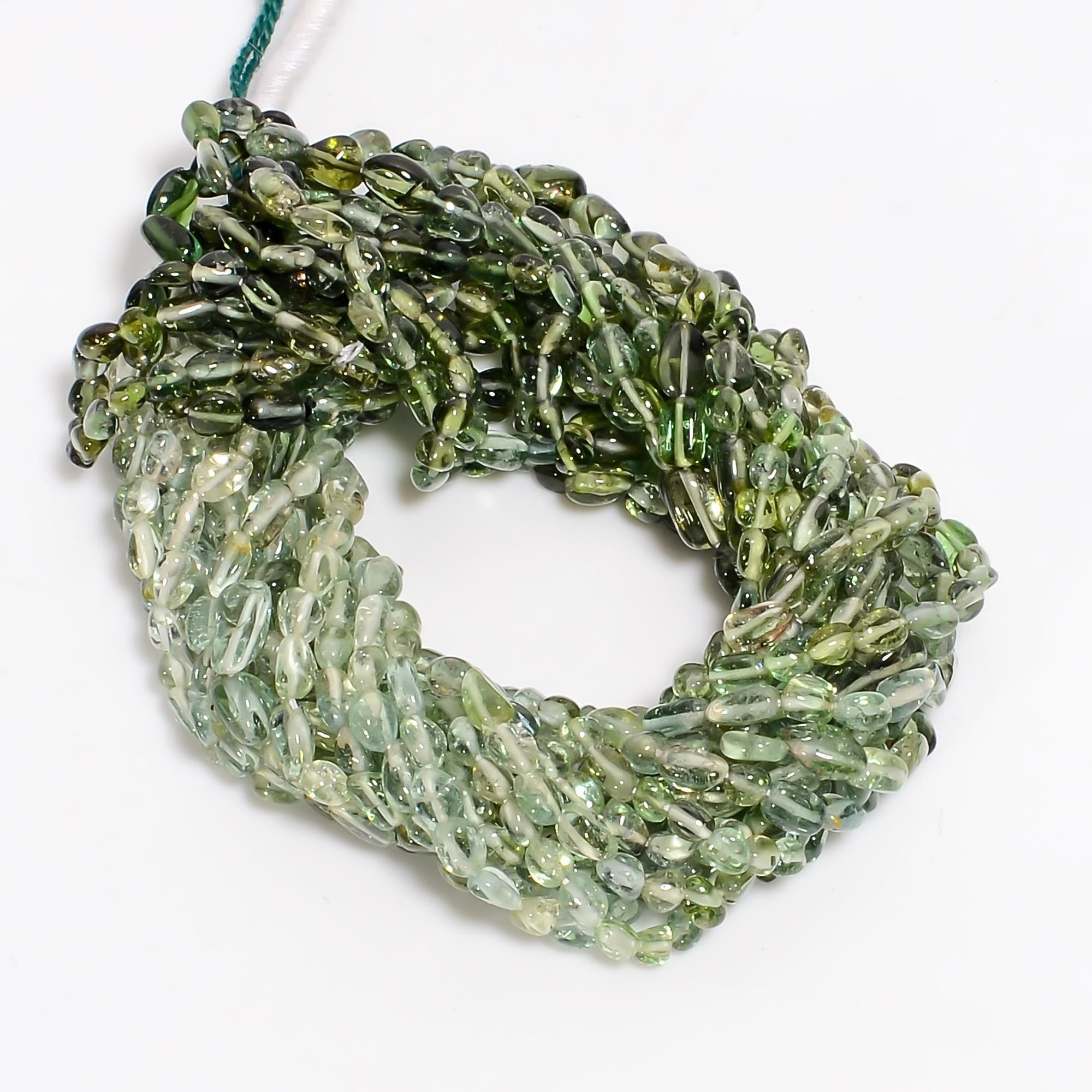 mint green tourmaline natural gemstone tumbled shape smooth 7 lines strand 16 beads 4x3 6x4 mm 261 ct yn 513