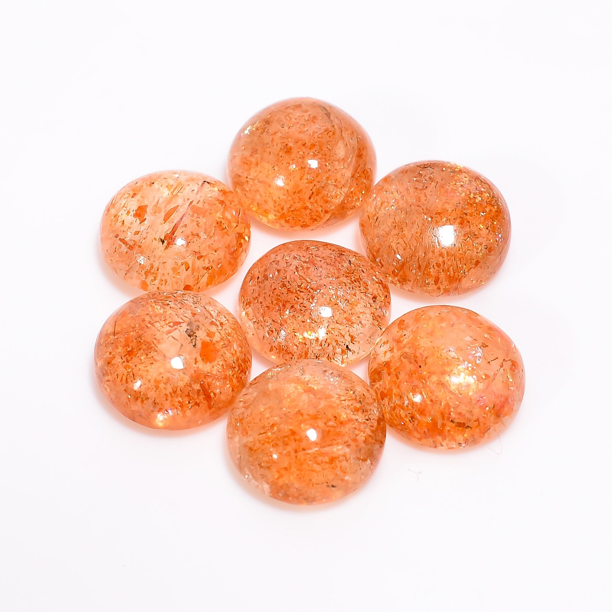 sunstone round shape cabochon natural loose gemstone 7 pcs lot