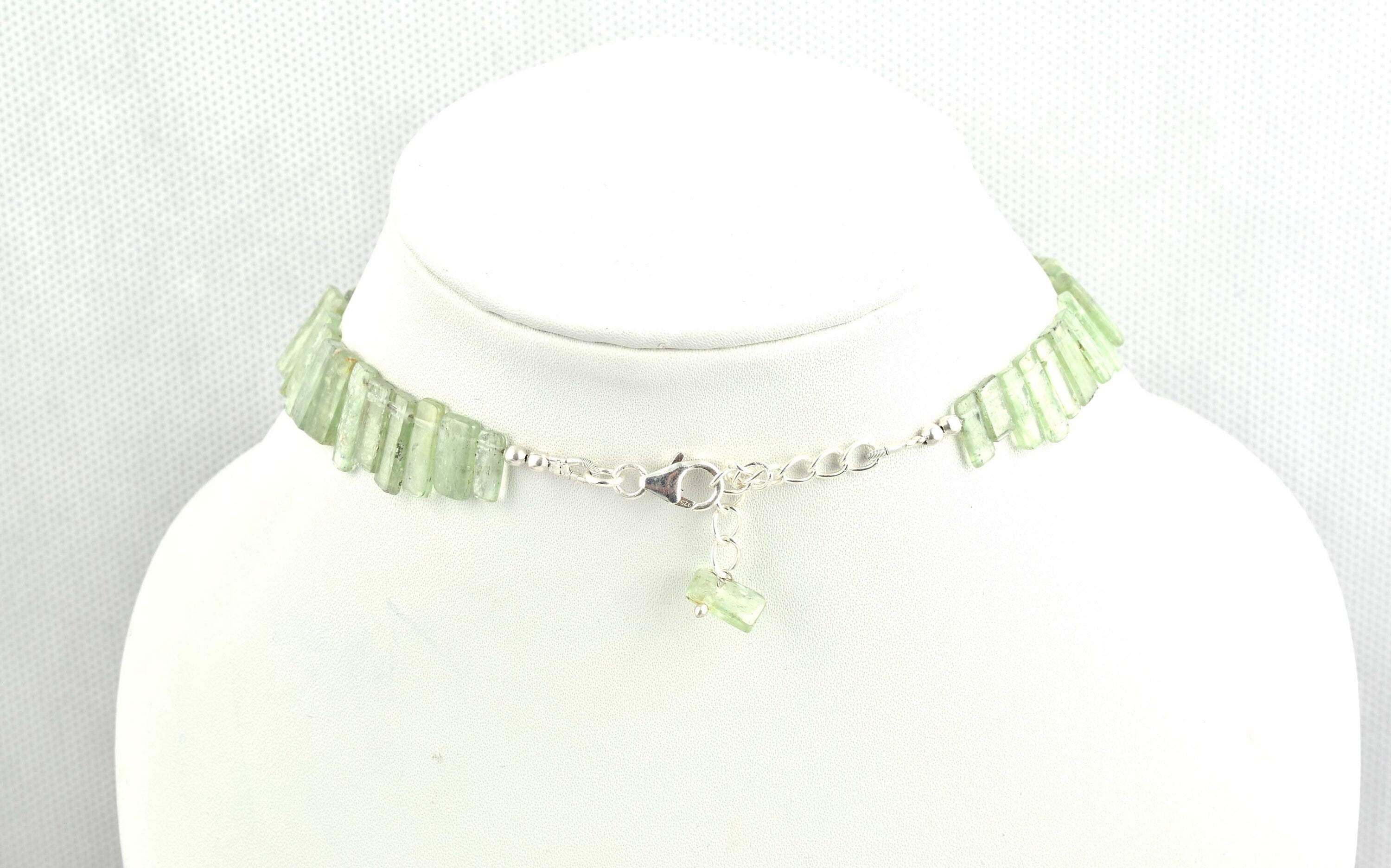 green kyanite sticks stone beads necklace 16inch green kyanite sticks 235cts ready to wear adjustable with silver lock kyanite beads 