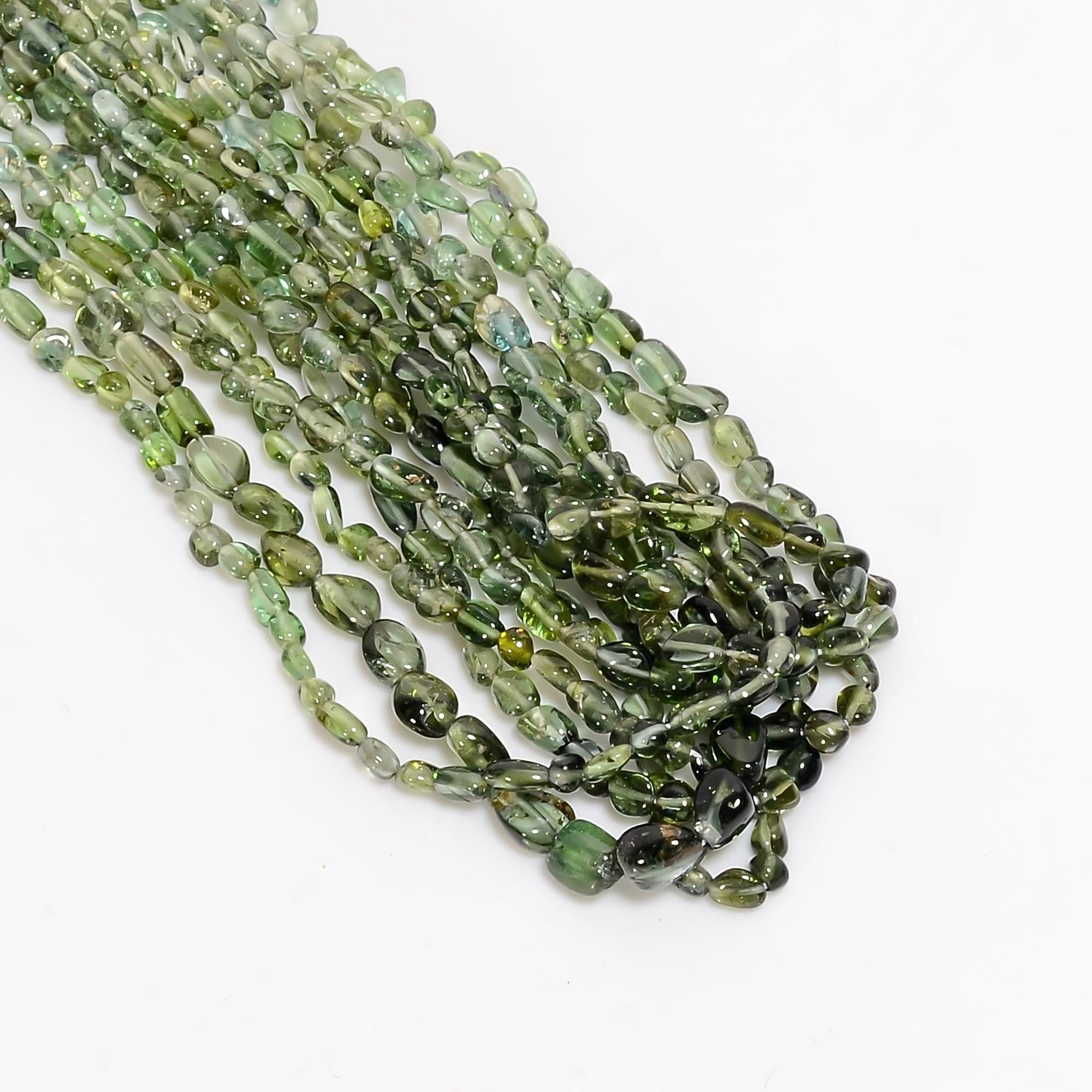 mint green tourmaline natural gemstone tumbled shape smooth 7 lines strand 16 beads 4x3 6x4 mm 261 ct yn 513