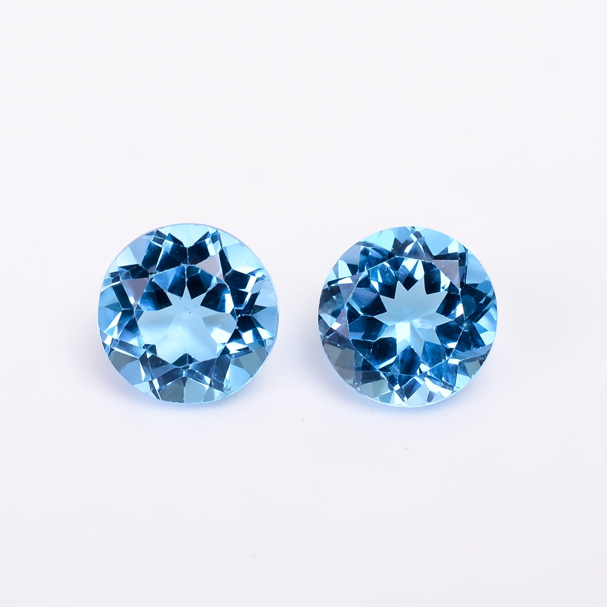 swiss blue topaz round shape cut stone natural loose gemstone pair