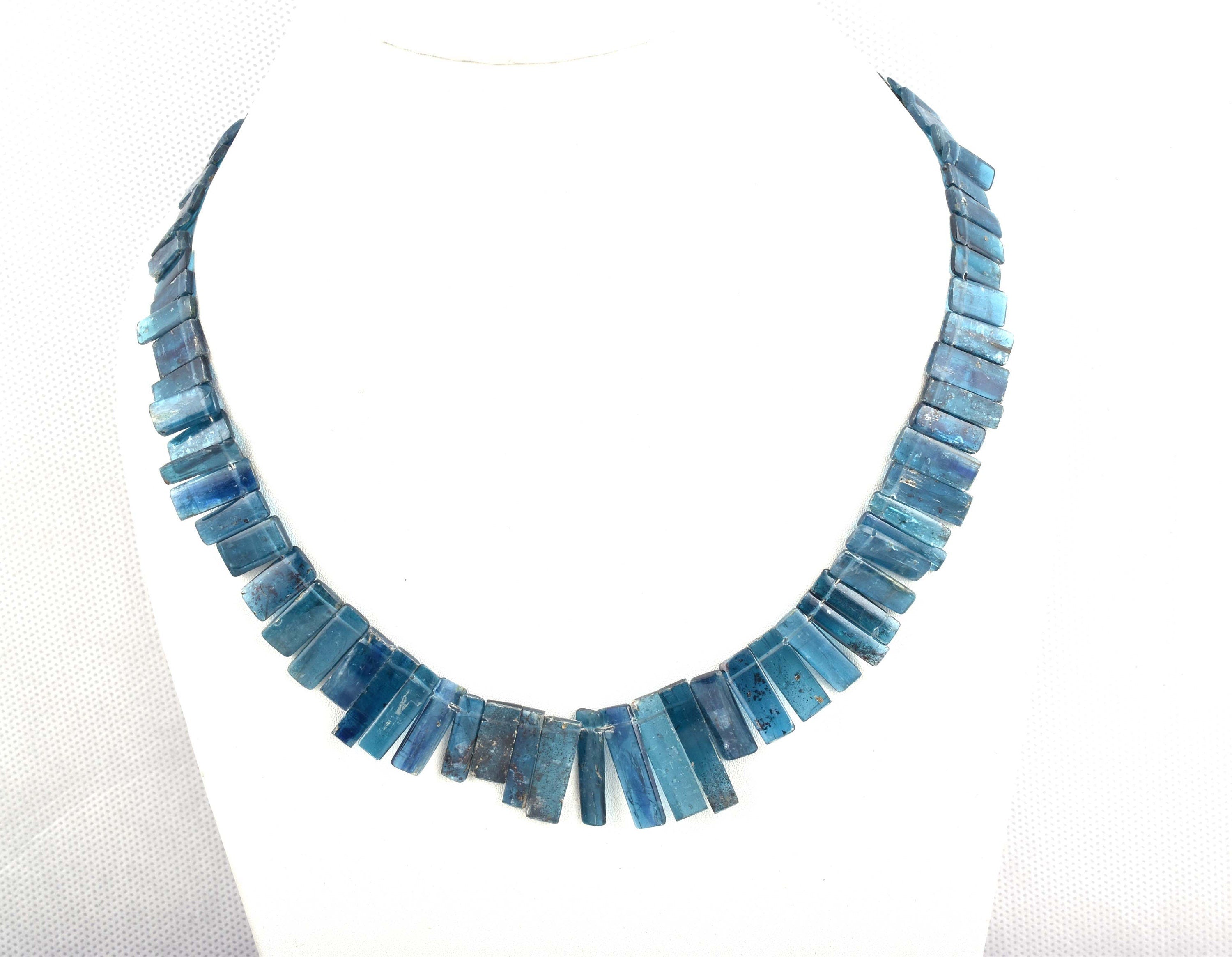 kyanite sticks necklace 16inch dark blue kyanite 179cts ready to wear adjustable sterling silver lock necklace kyanite beads