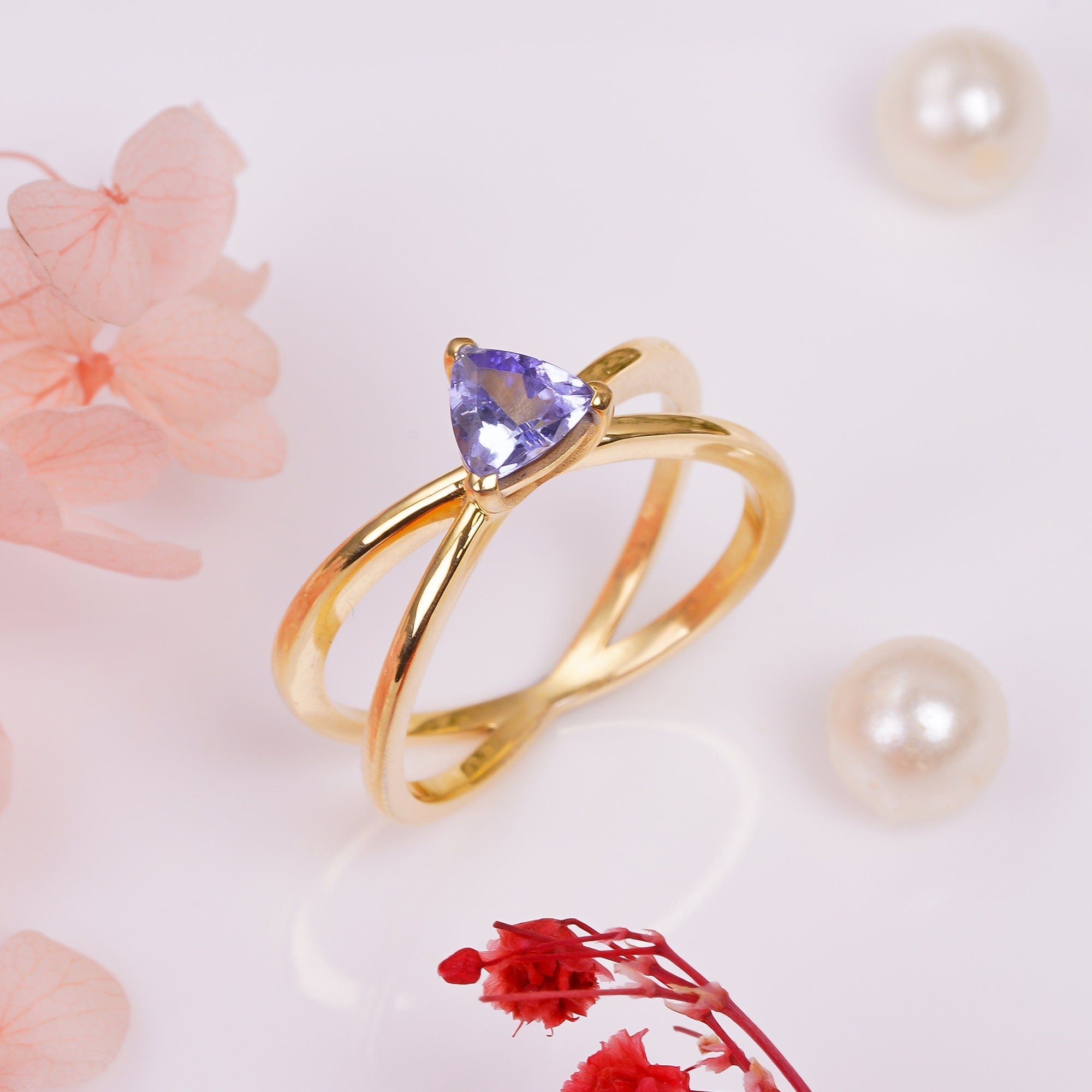 natural tanzanite trillion shape ethnic handmade ring 925 sterling silver 14k gold plated ring 8 75 us 3 5 gms y 7786