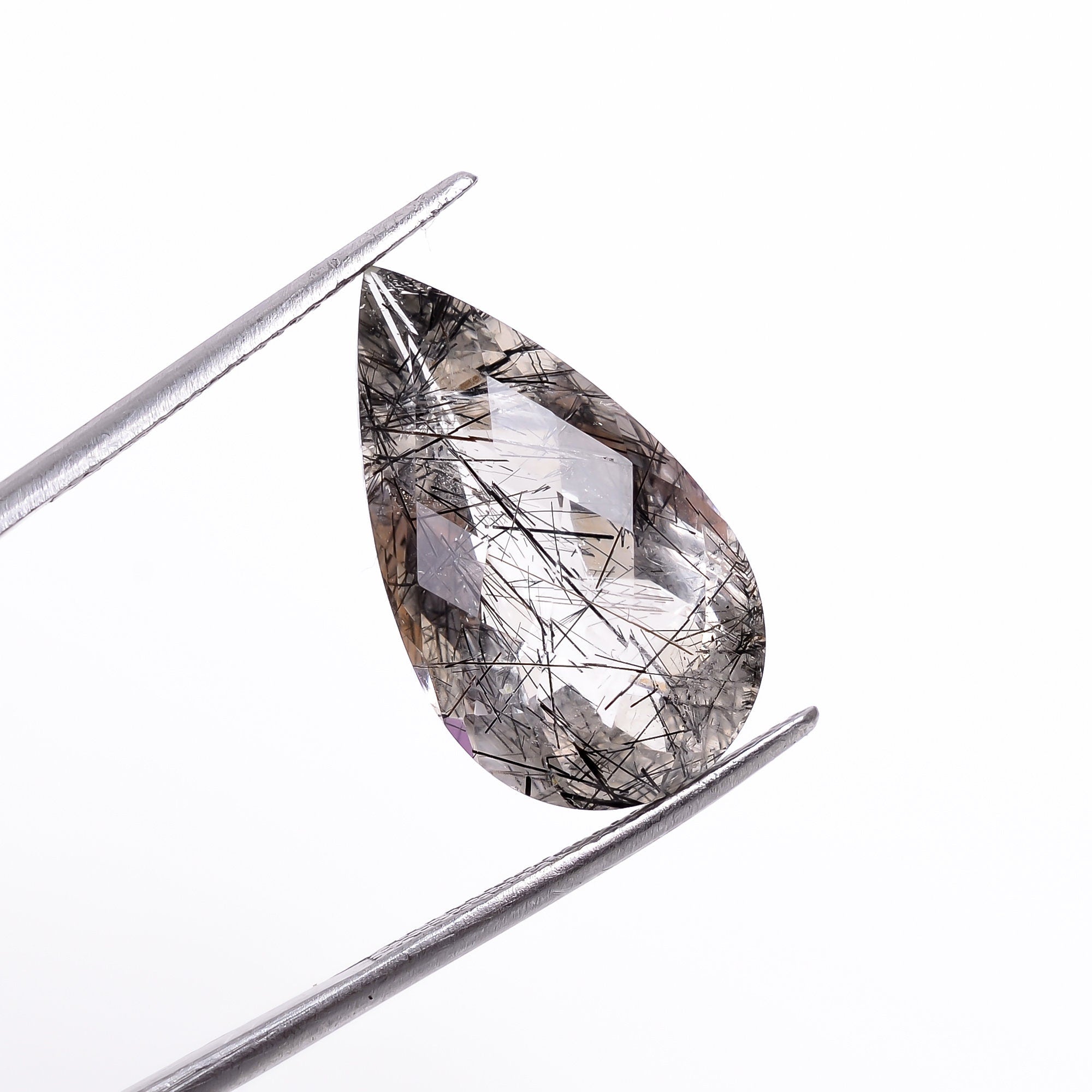 black rutile natural quartz pear shape faceted loose gemstone