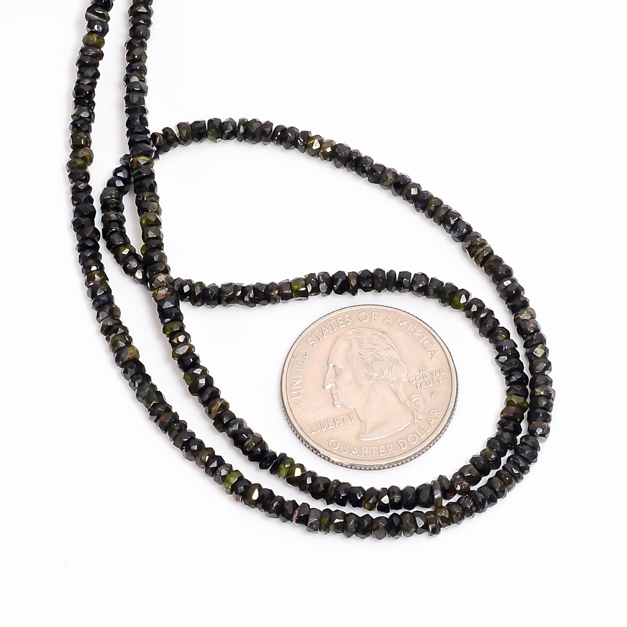 chrome tourmaline natural gemstone rondelle shape faceted 18 lines strand 18 beads 3x3x2 mm 849 ct yn 507