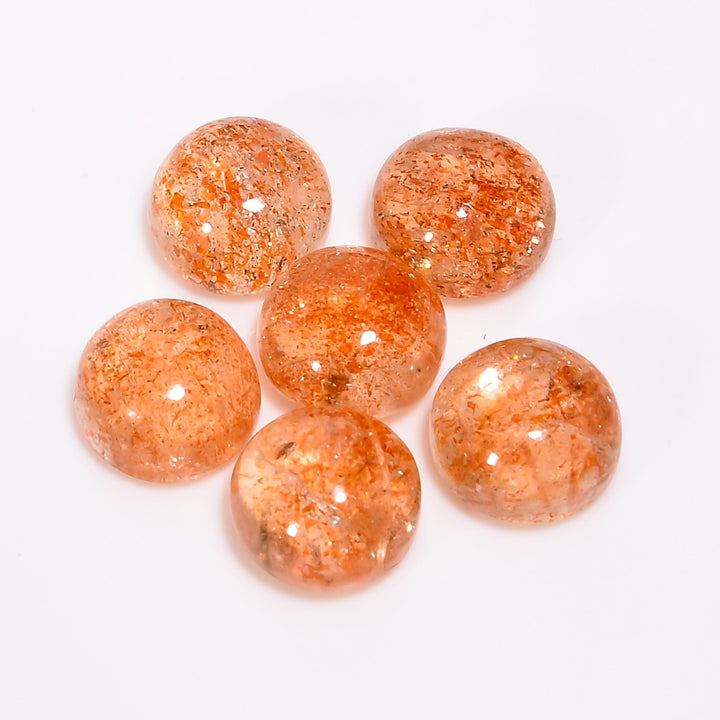 sunstone round shape cabochon natural loose gemstone 6 pcs lot