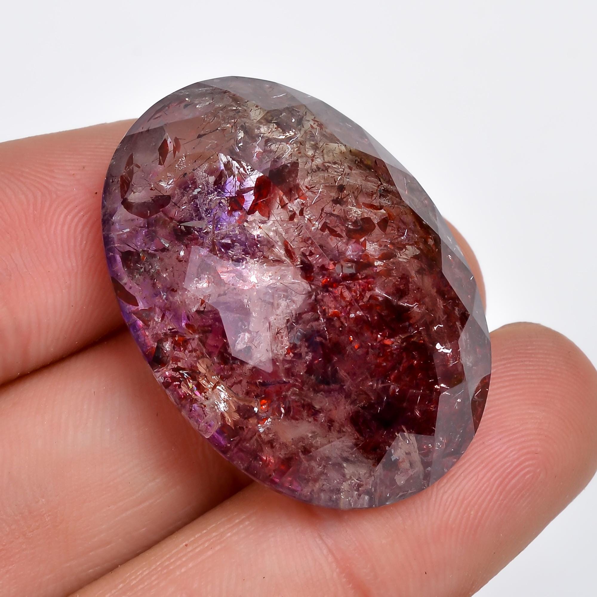 elestial quartz oval shape faceted cabochon loose gemstone