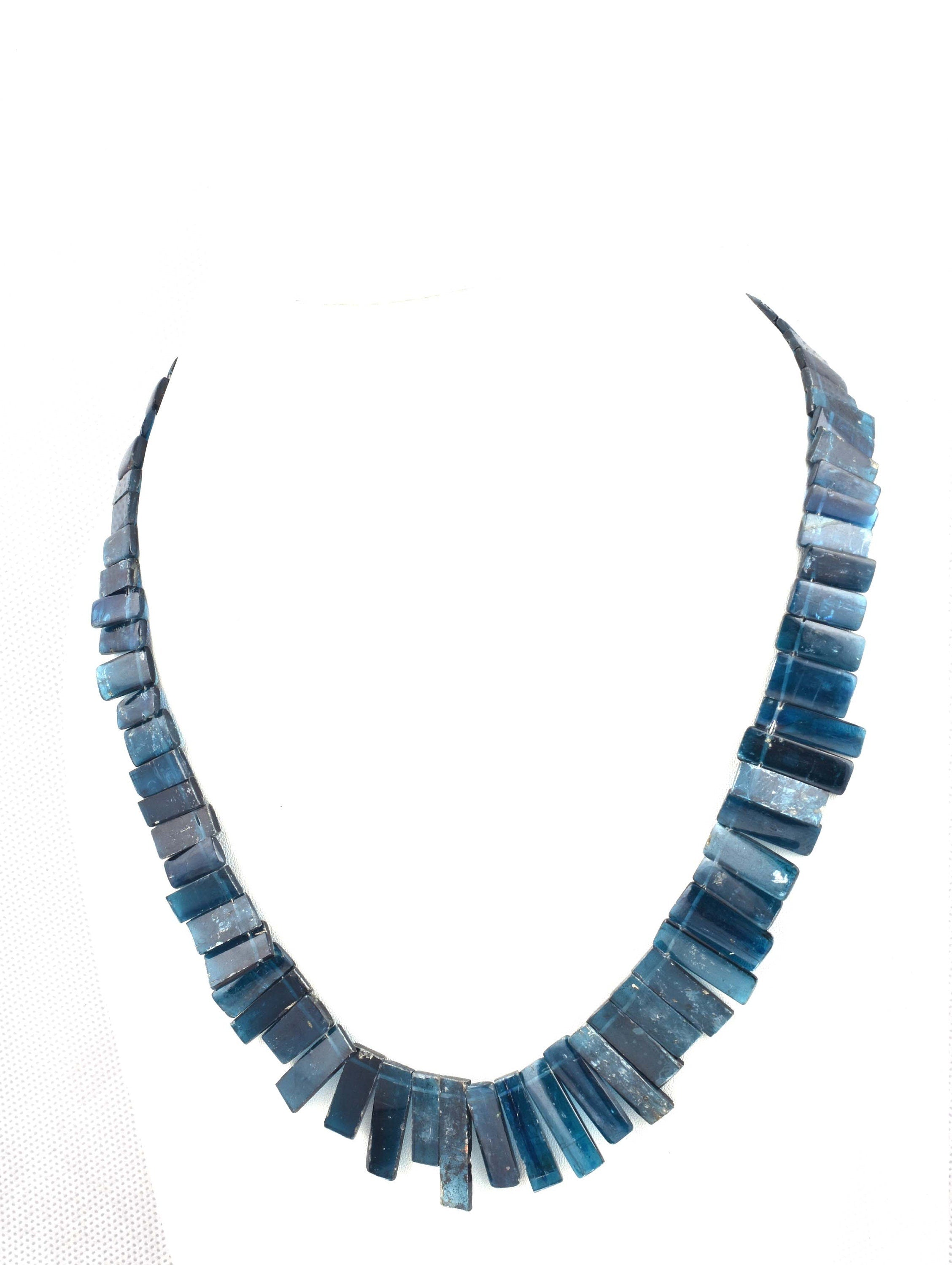 kyanite sticks necklace 16inch dark blue kyanite sticks 197cts yn 036 ready to wear adjustable sterling silver lock necklace kyanite beads