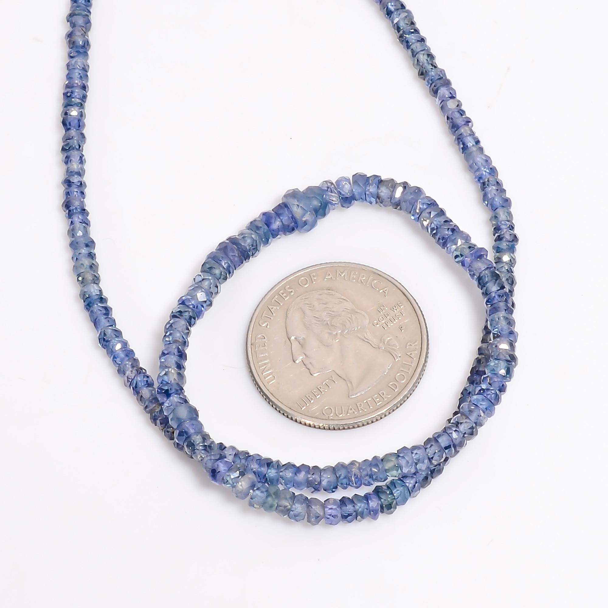 blue sapphire natural gemstone rondelle shape faceted 5 lines strand 18 beads 3x3x2 mm 338 ct yn 490