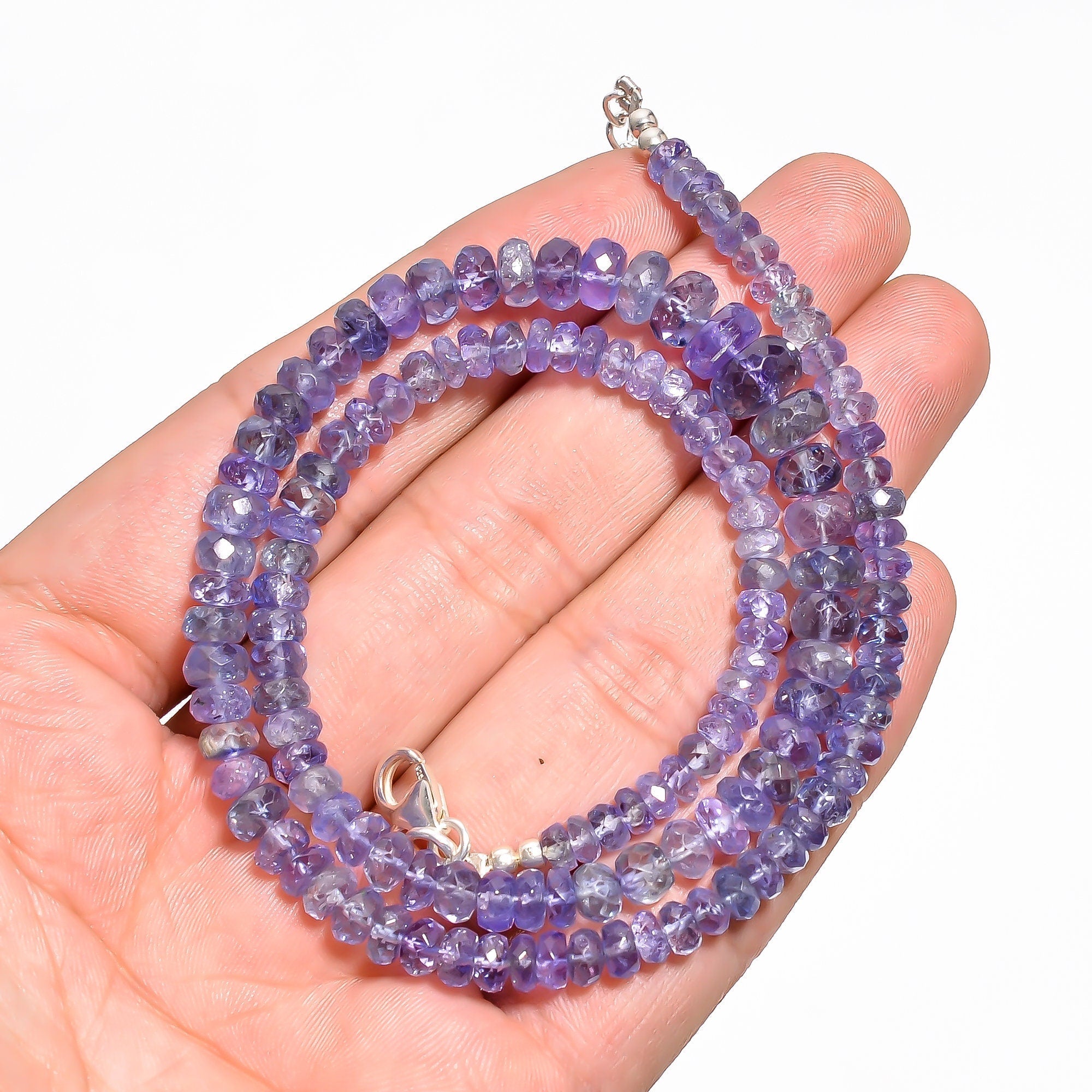 tanzanite natural gemstone rondelle shape faceted necklace 17 19 beads 4x4 8x8 mm 118 ct yn 403