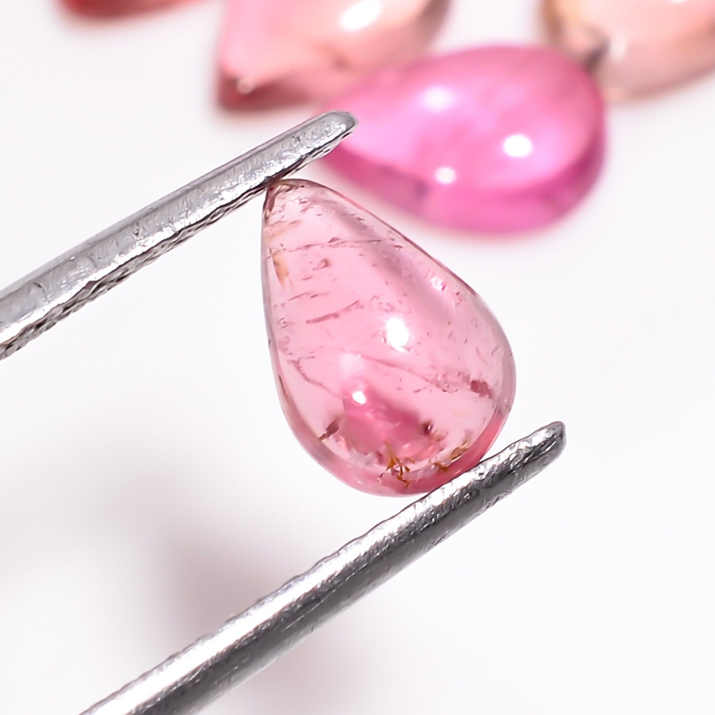 pink tourmaline pear shape cabochon loose gemstone 12 pcs lot