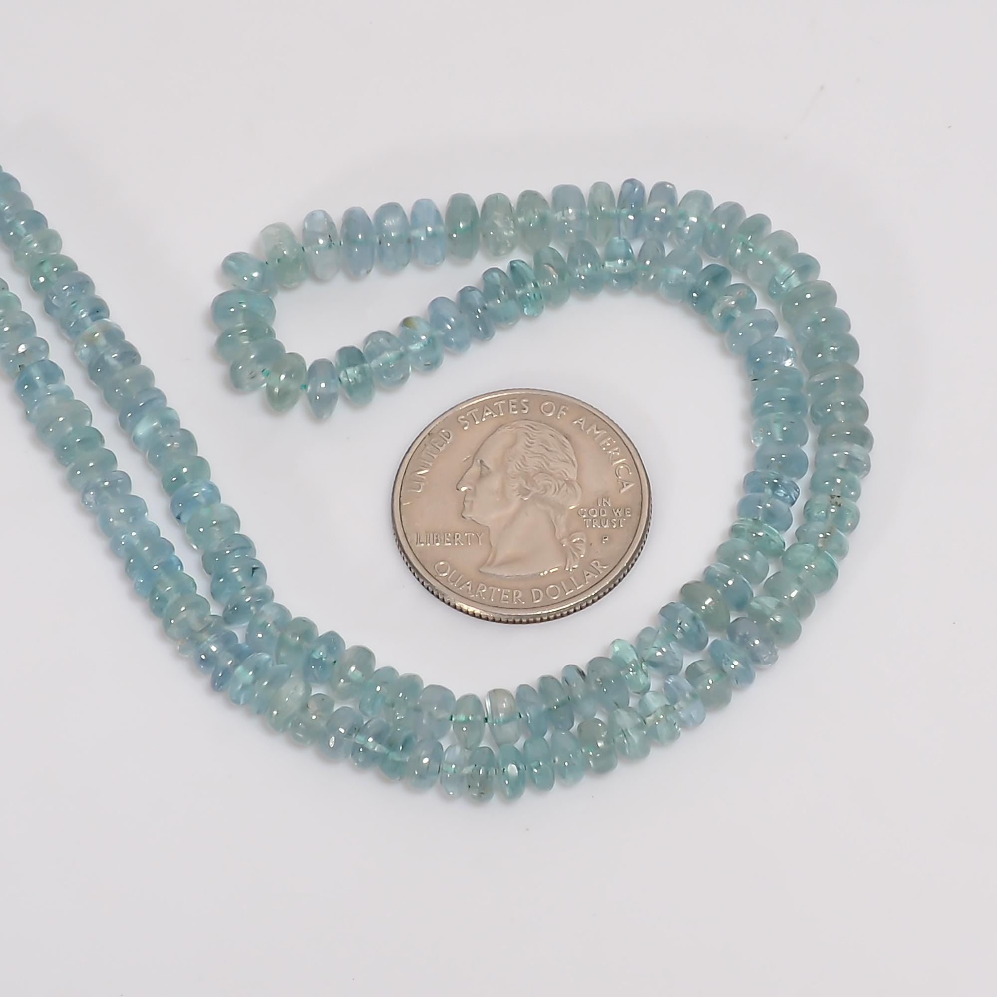 aqua shade kyanite natural gemstone rondelle shape smooth 7 lines strand 16 beads 4x4 7x7 mm 942 5 ct yn 537
