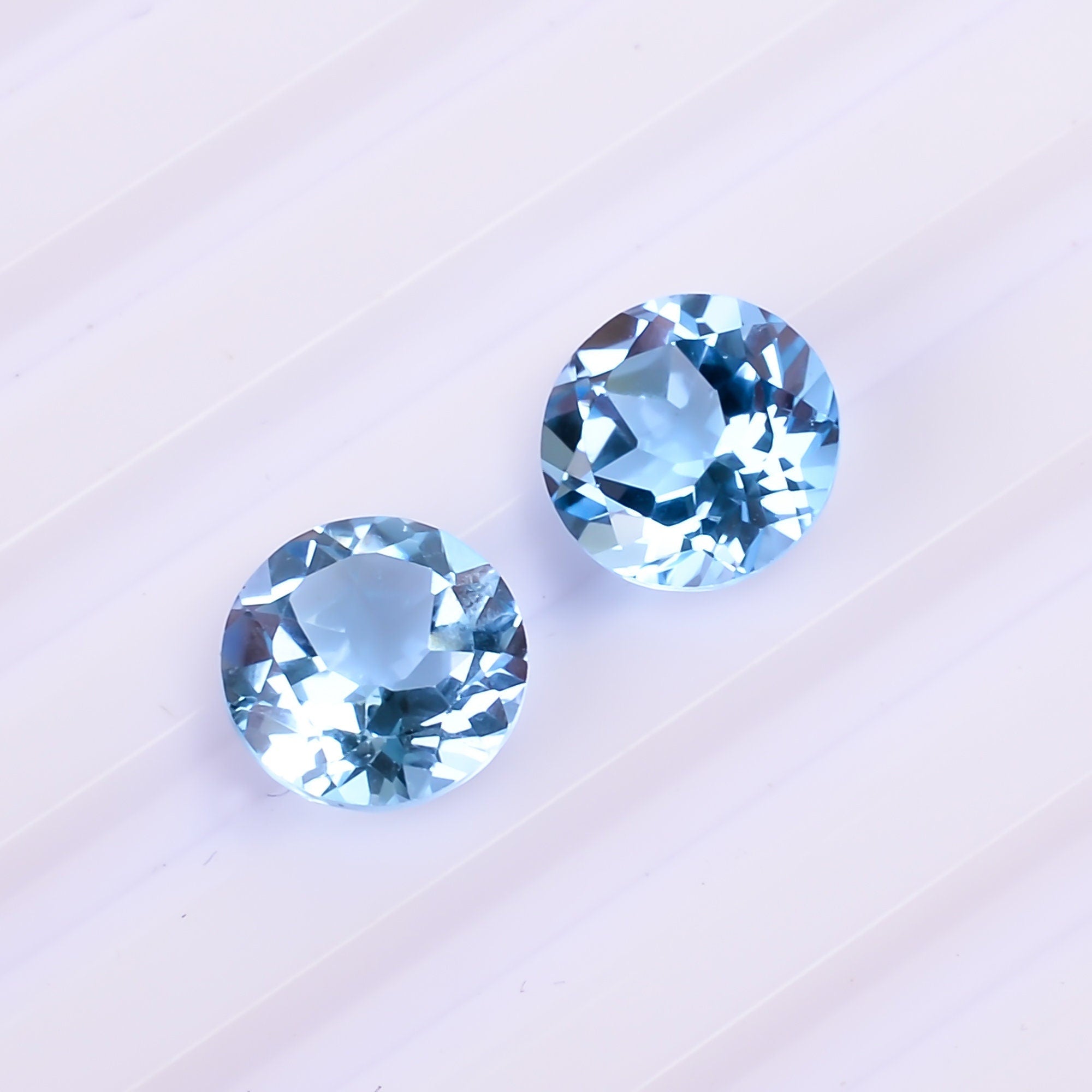 swiss blue topaz round shape cut stone natural loose gemstone pair