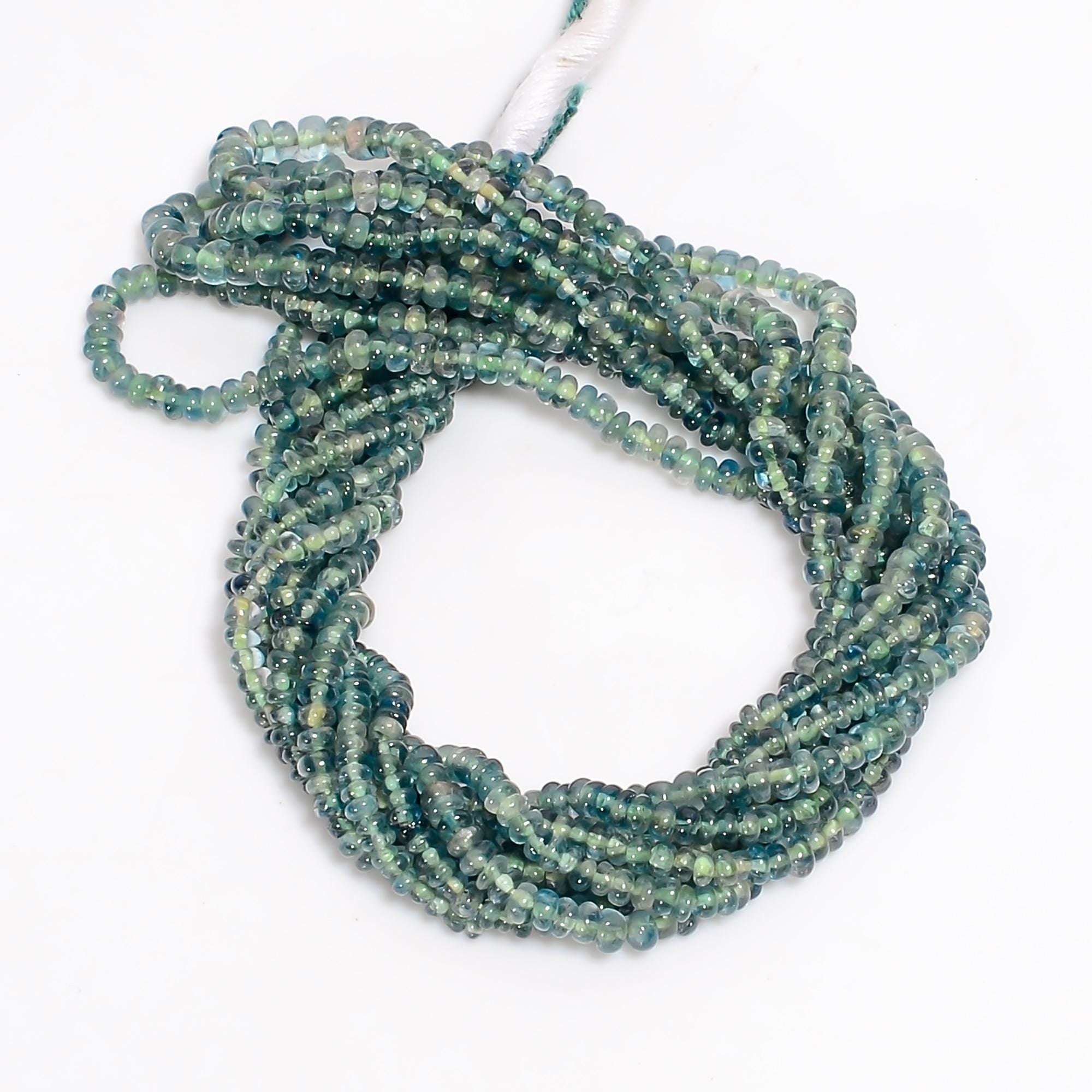 neon blue tourmaline natural gemstone rondelle shape smooth 4 lines strand 16 beads 3x3x2 mm 140 5 ct yn 518