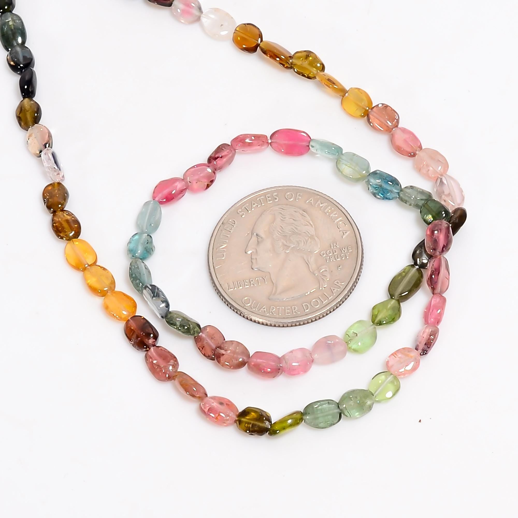 multi tourmaline natural gemstone oval shape smooth 8 lines strand 16 beads 4x3 7x5 mm 354 ct yn 514