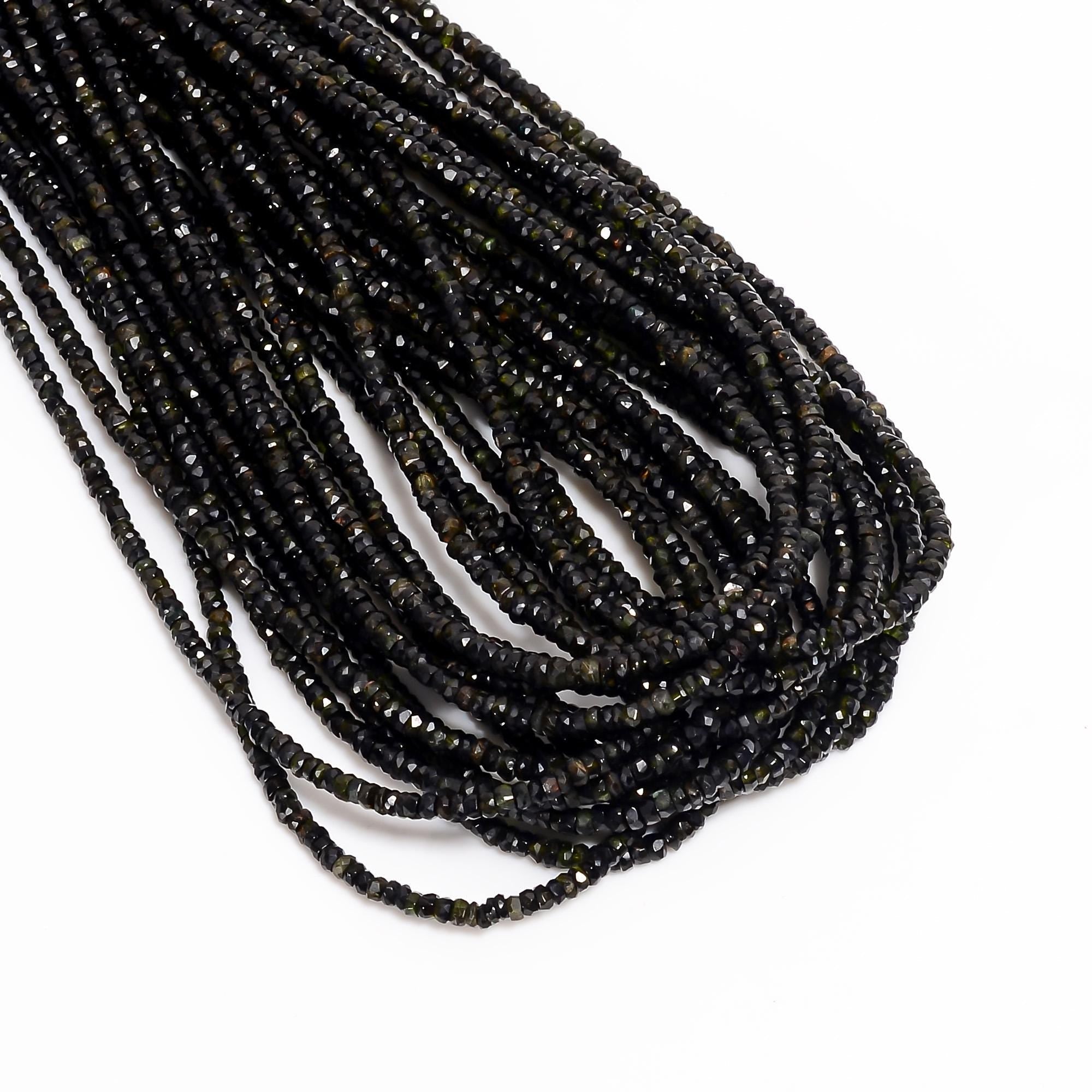 chrome tourmaline natural gemstone rondelle shape faceted 18 lines strand 18 beads 3x3x2 mm 849 ct yn 507