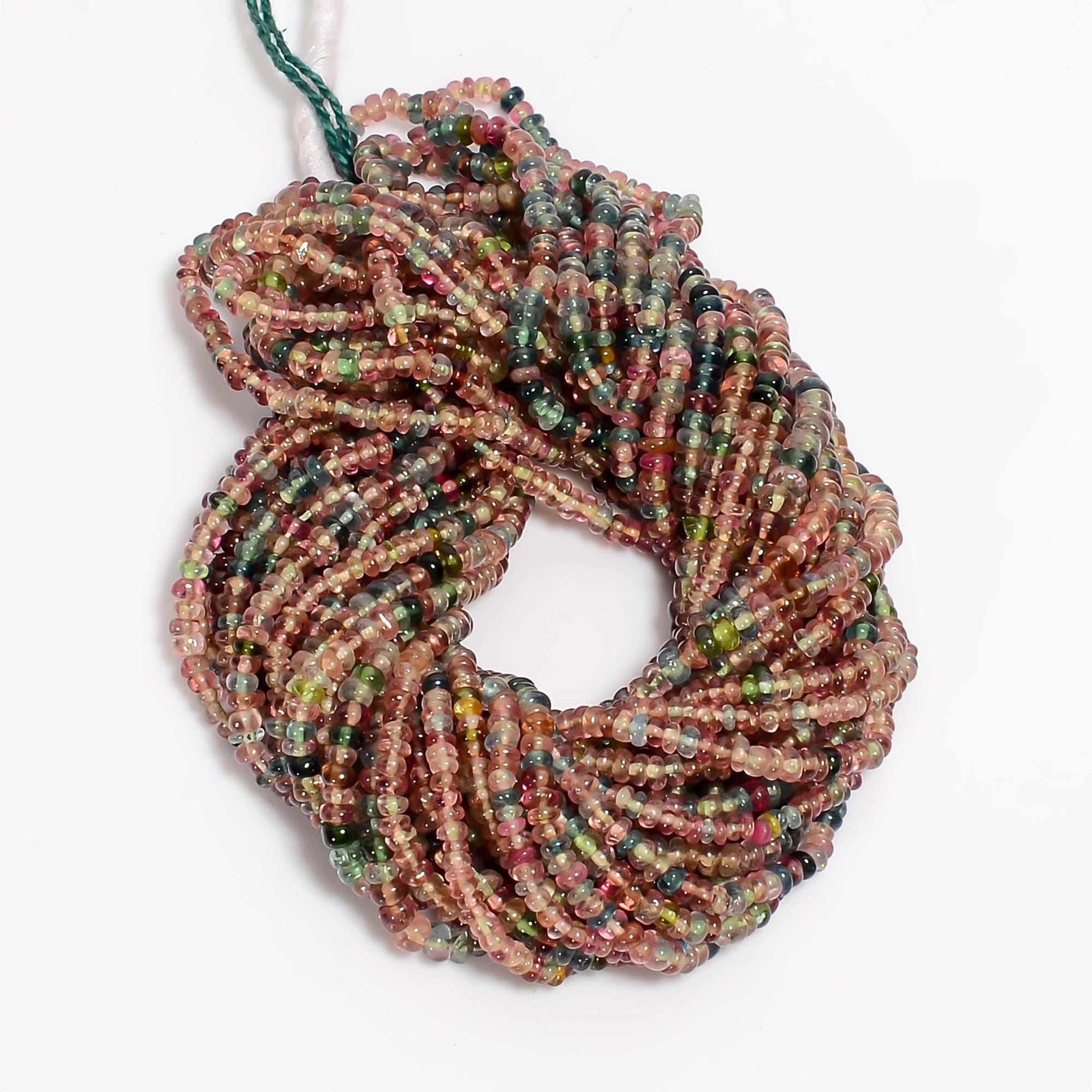 multi tourmaline natural gemstone rondelle shape smooth 12 lines strand 16 beads 3x3x2 mm 392 5 ct yn 511