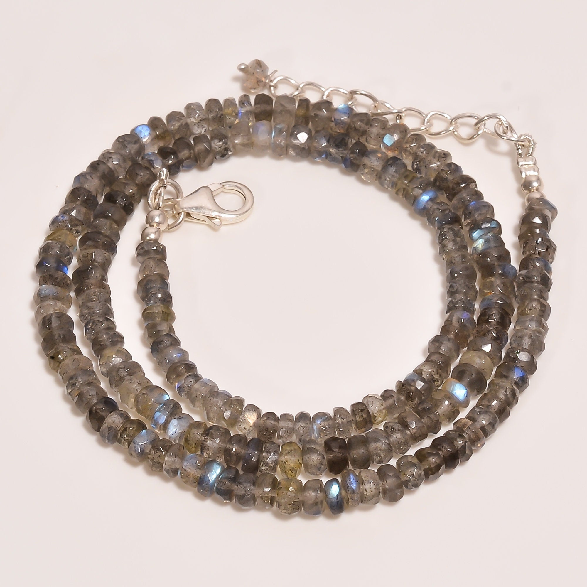 labradorite natural gemstone rondelle shape faceted beads necklace 