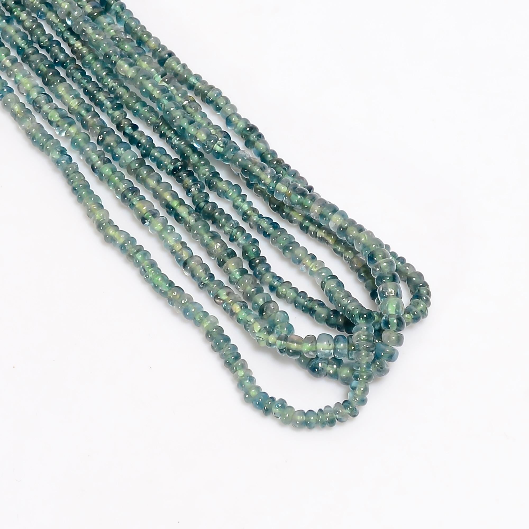 neon blue tourmaline natural gemstone rondelle shape smooth 4 lines strand 16 beads 3x3x2 mm 140 5 ct yn 518