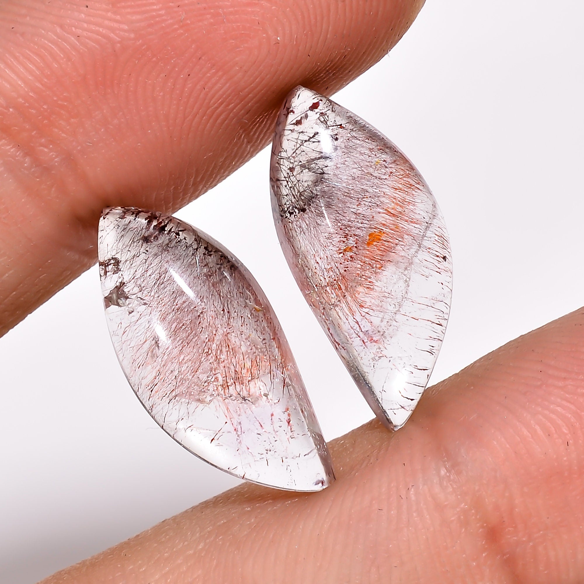 elestial quartz fancy shape cabochon natural loose gemstone pair
