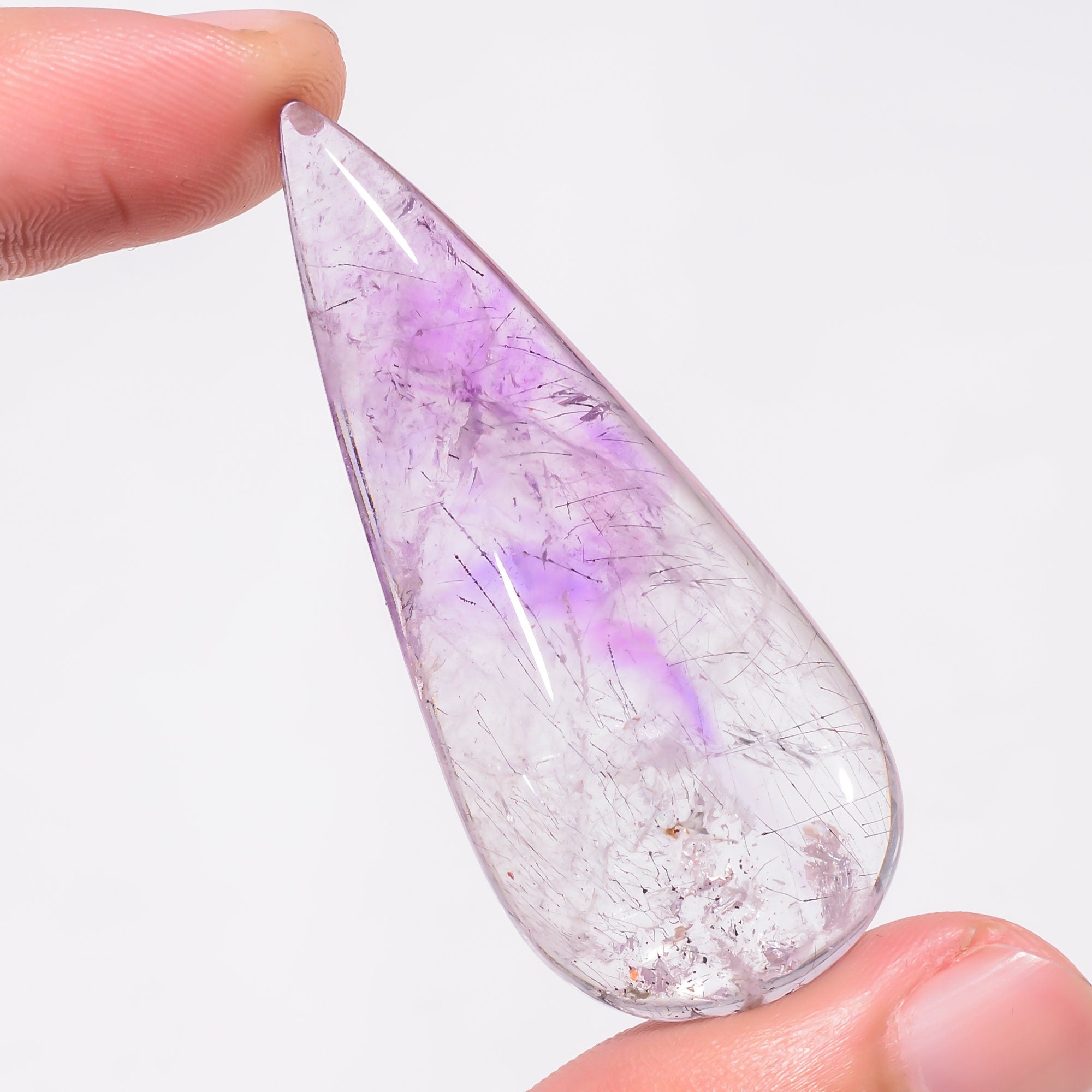 amethyst with black rutile pear shape cabochon natural loose gemstone