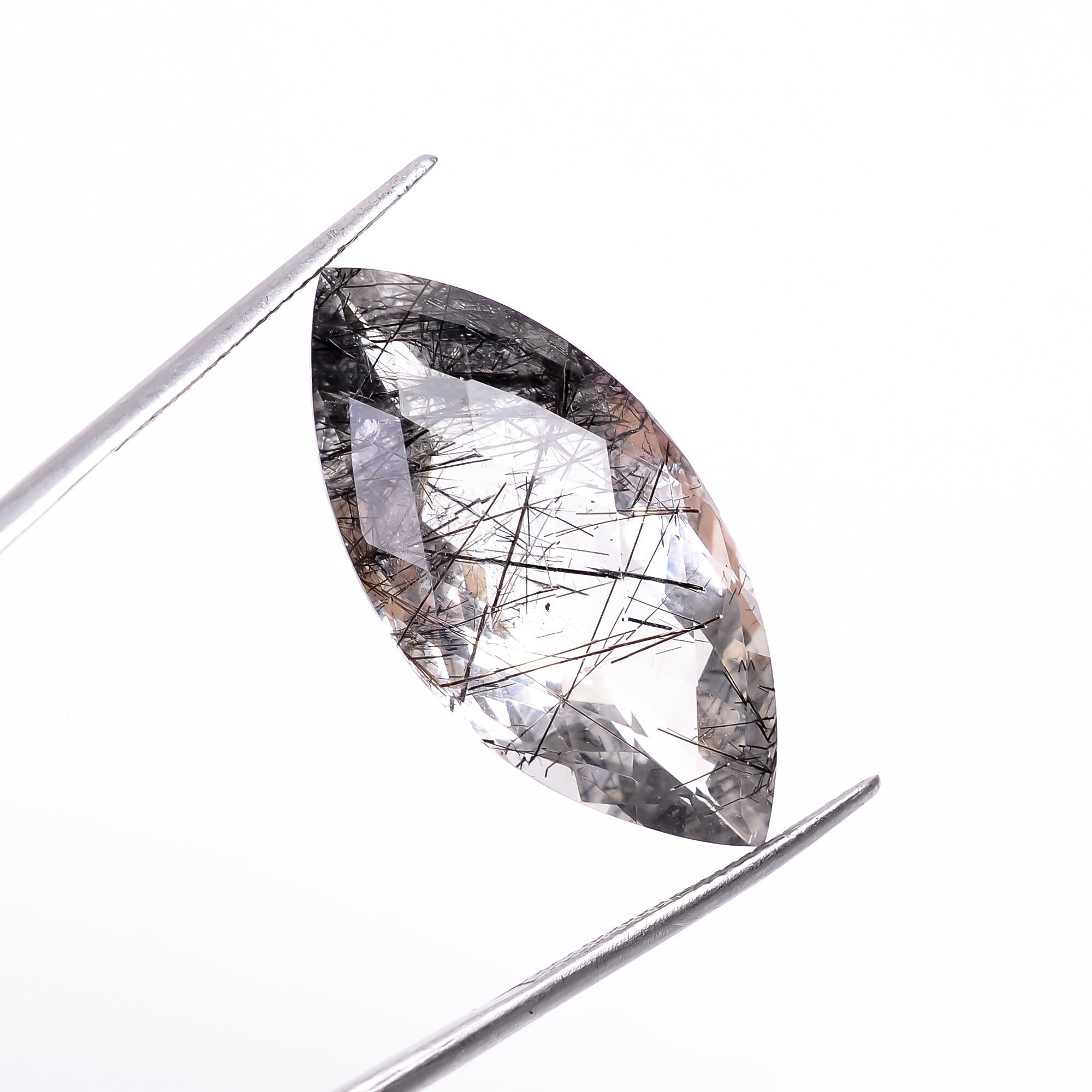 black rutile natural quartz marquise shape faceted loose gemstone