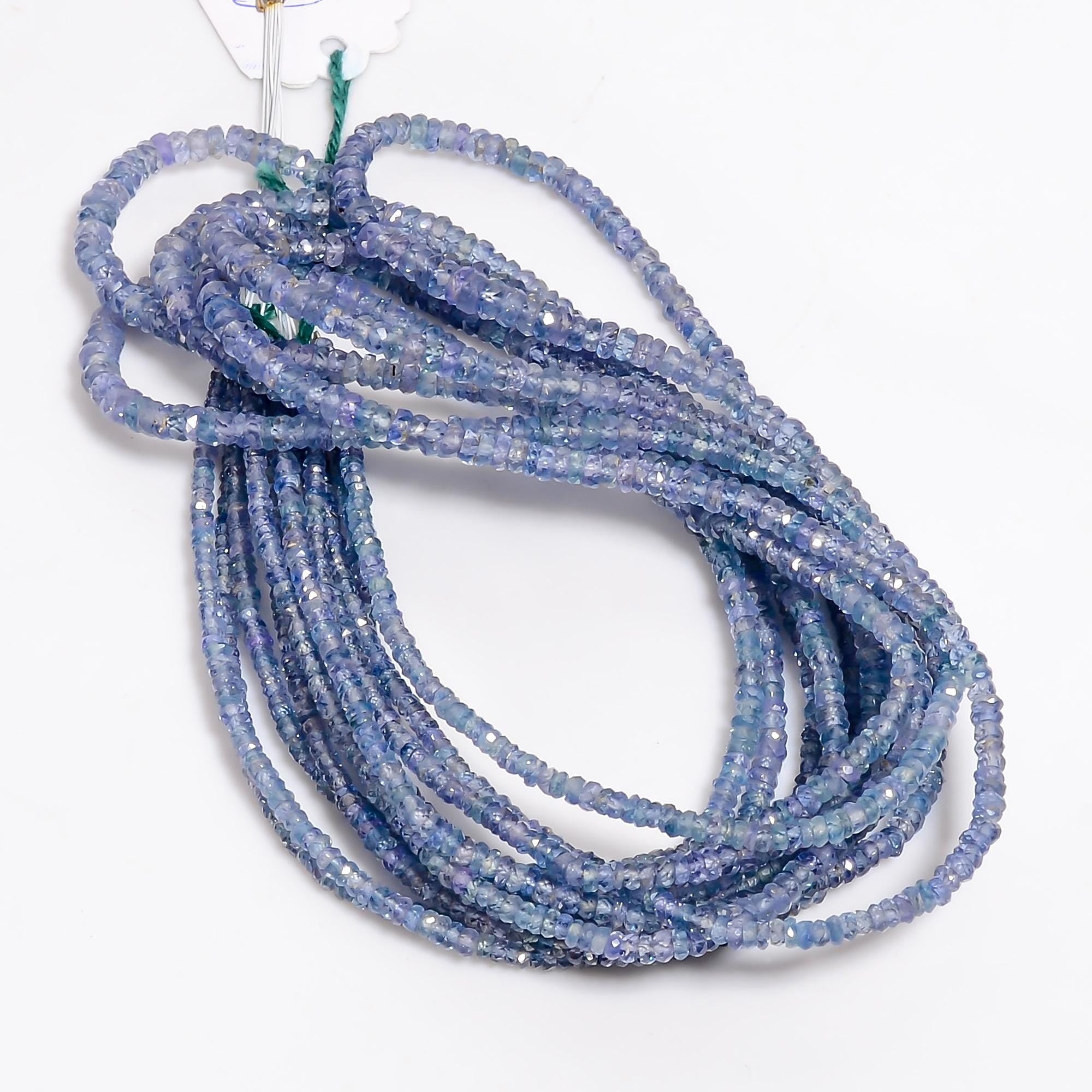 blue sapphire natural gemstone rondelle shape faceted 6 lines strand 18 beads 3x3x2 mm 343 ct yn 489