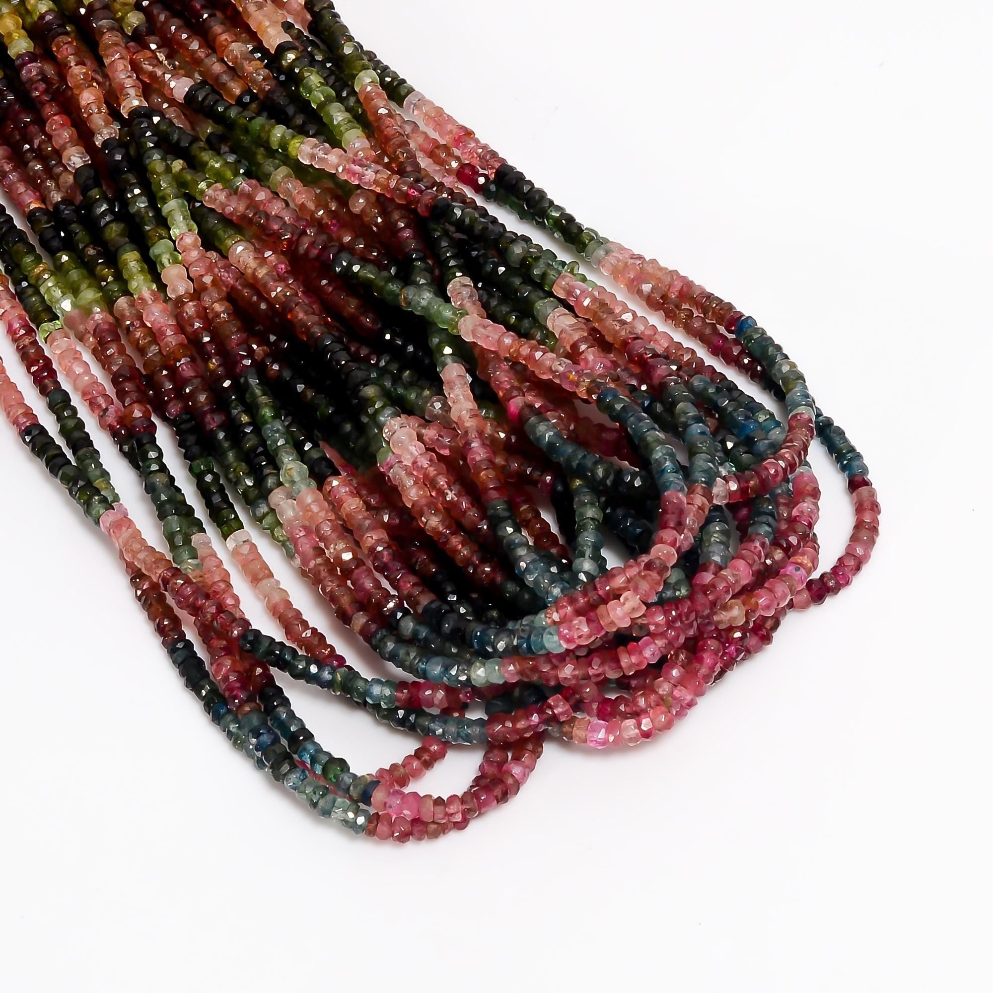 multi tourmaline natural gemstone rondelle shape faceted 20 lines strand 18 beads 5x5x3 mm 1300 5 ct yn 505