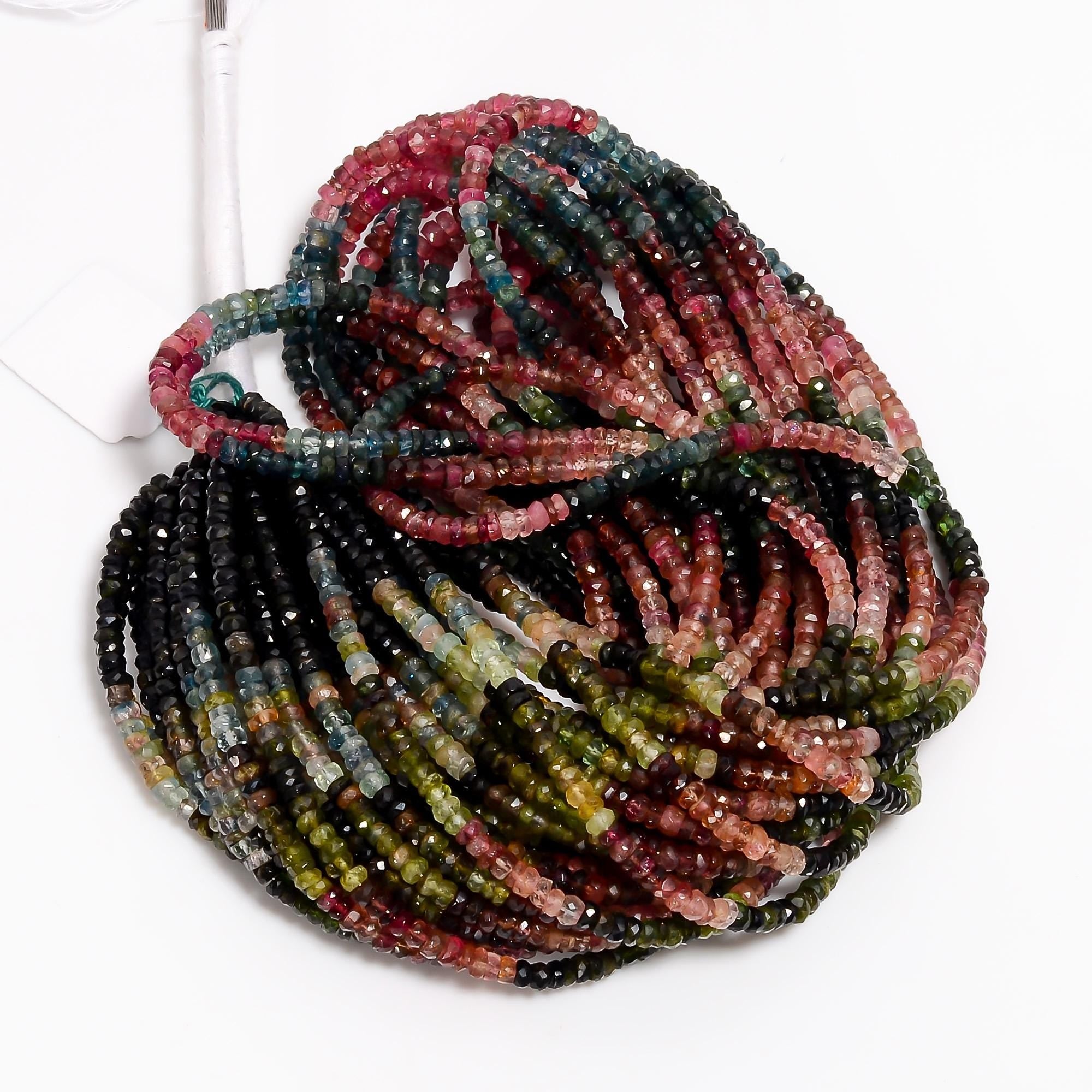 multi tourmaline natural gemstone rondelle shape faceted 20 lines strand 18 beads 5x5x3 mm 1300 5 ct yn 505