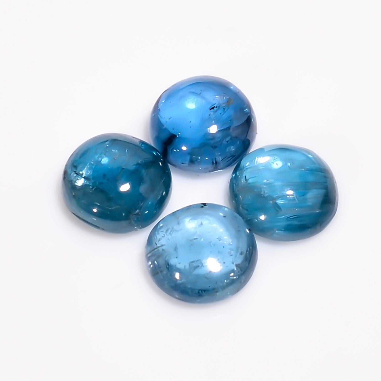 blue kyanite round shape cabochon loose gemstone 4 pcs lot