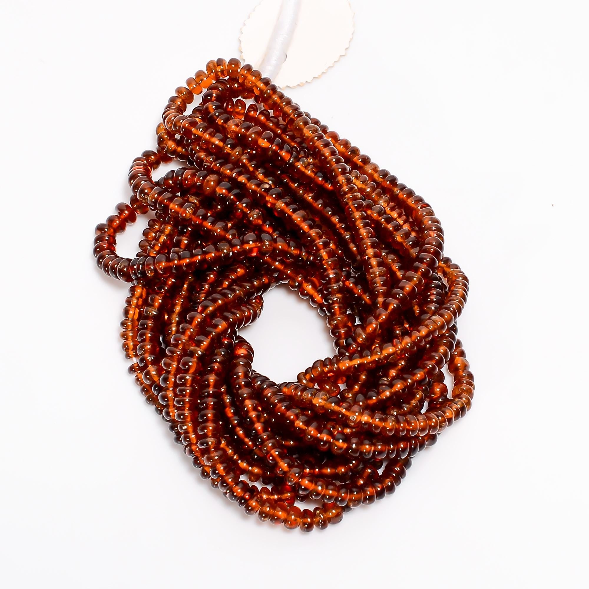 hessonite garnet natural gemstone rondelle shape smooth 6 lines strand 16 beads 4x4x3 mm 584 5 ct yn 524