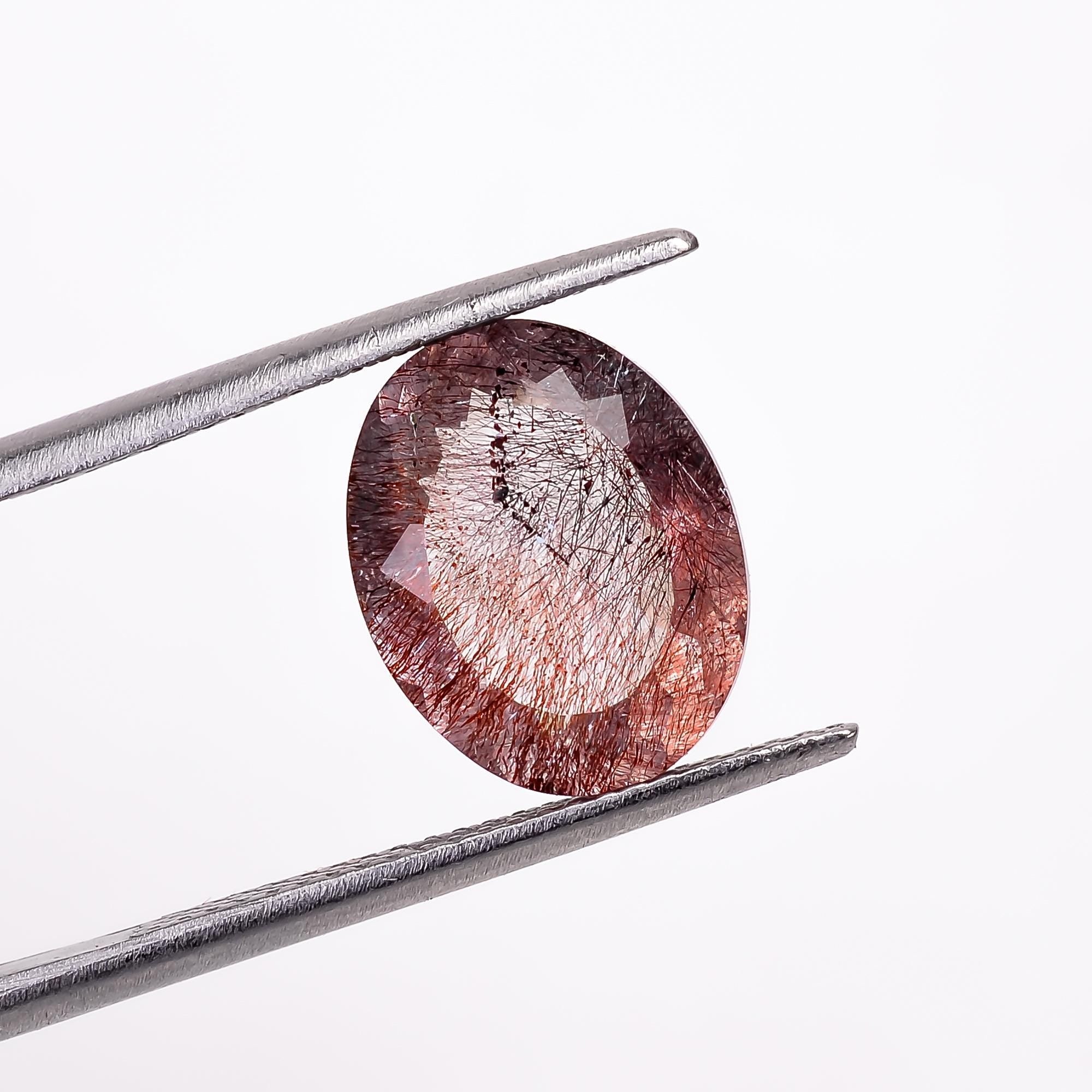 elestial quartz with cacoxenite oval shape cut stone loose gemstone