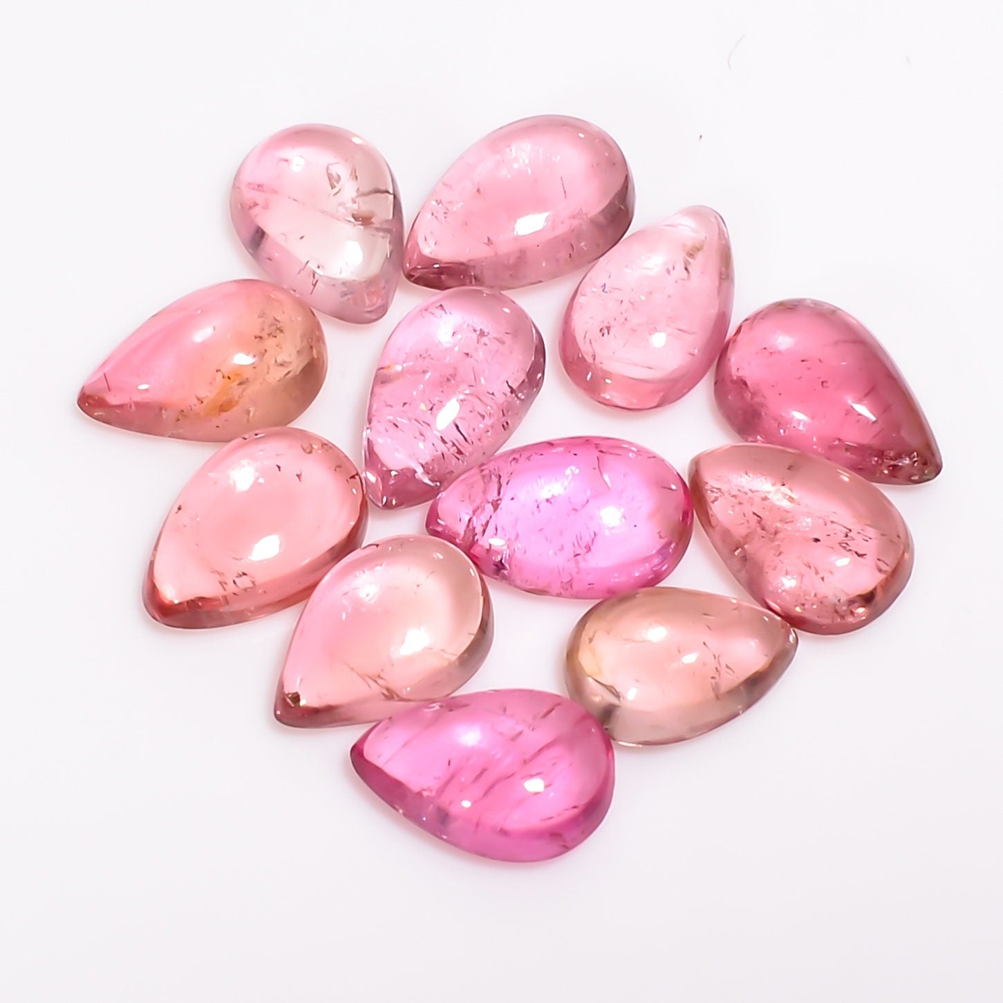 pink tourmaline pear shape cabochon loose gemstone 12 pcs lot