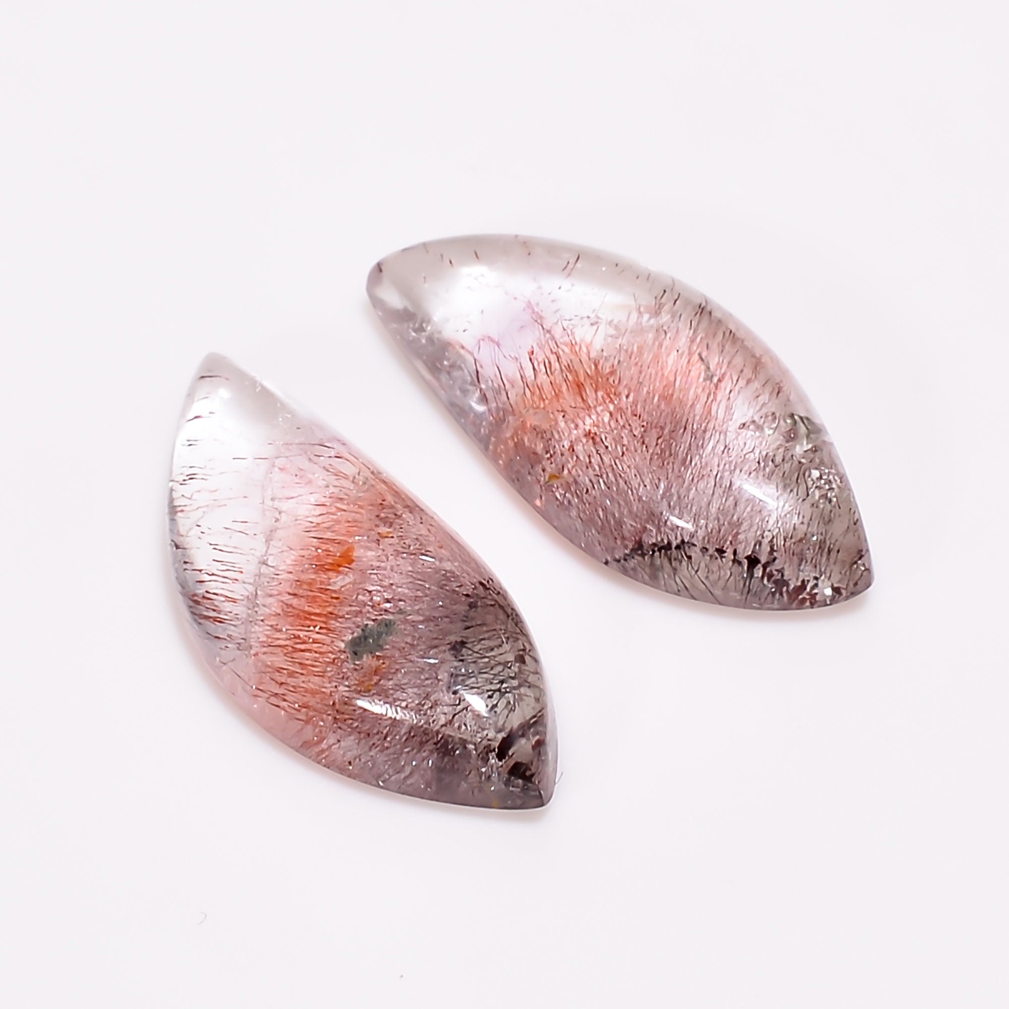 elestial quartz fancy shape cabochon natural loose gemstone pair