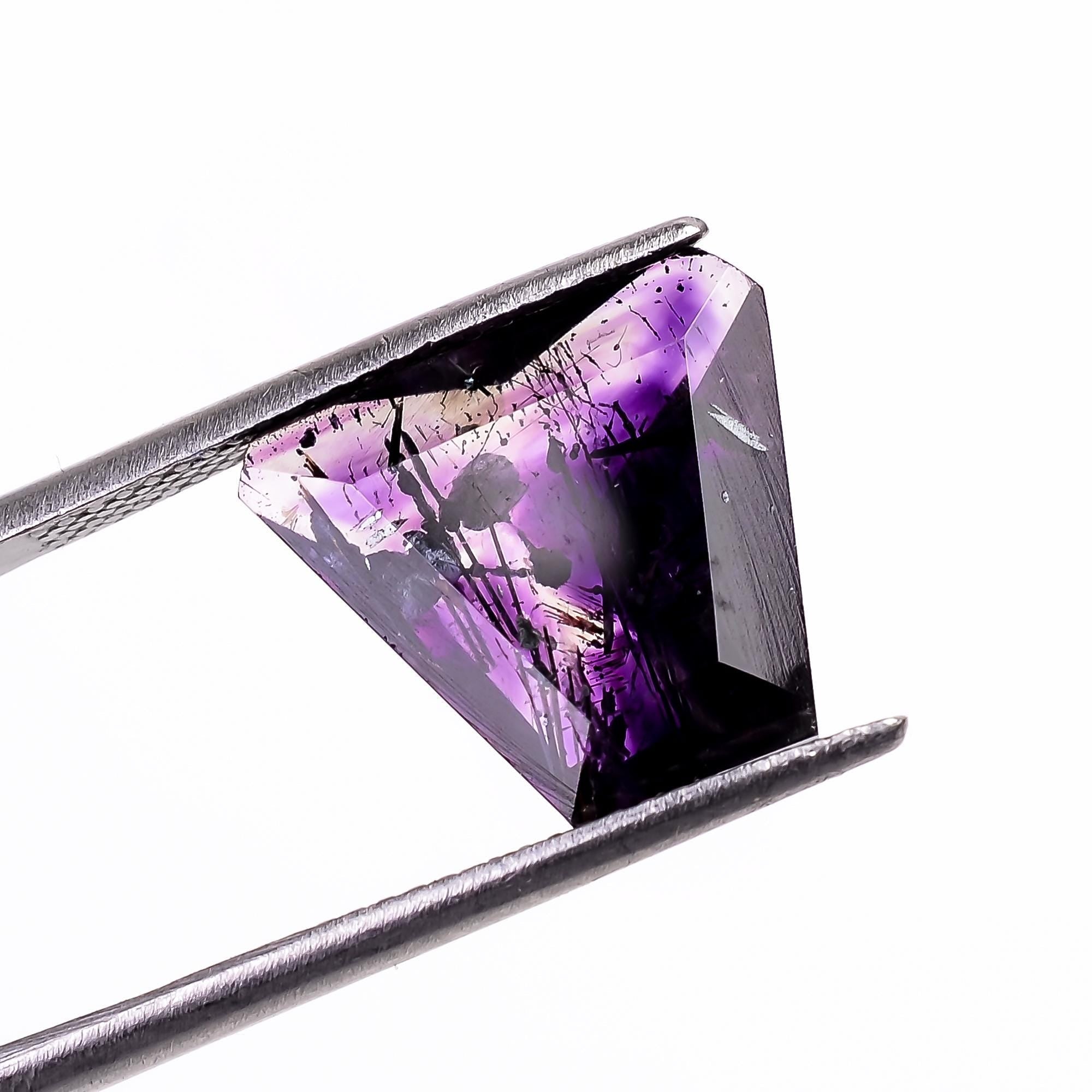 elestial amethyst with black rutile fancy shape cut stone loose gemstone