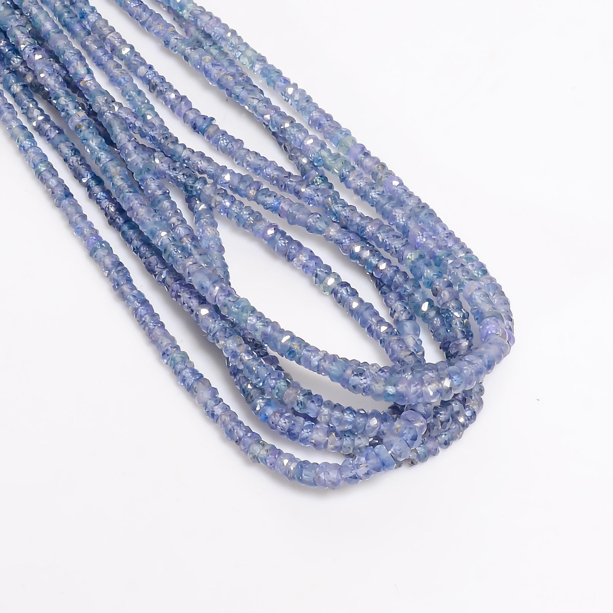 blue sapphire natural gemstone rondelle shape faceted 6 lines strand 18 beads 3x3x2 mm 343 ct yn 489