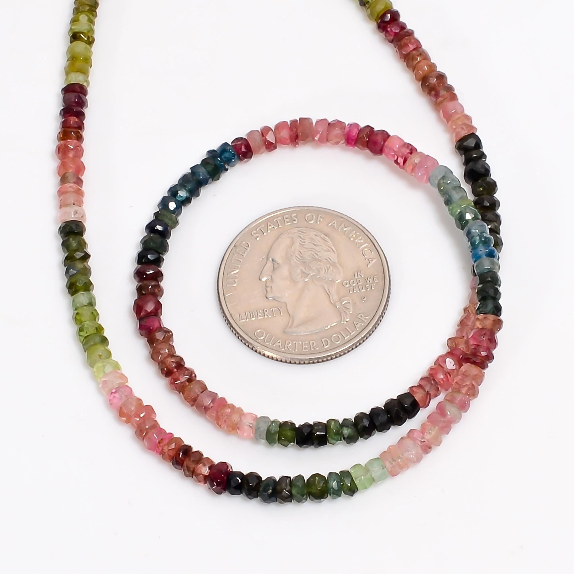 multi tourmaline natural gemstone rondelle shape faceted 20 lines strand 18 beads 5x5x3 mm 1300 5 ct yn 505