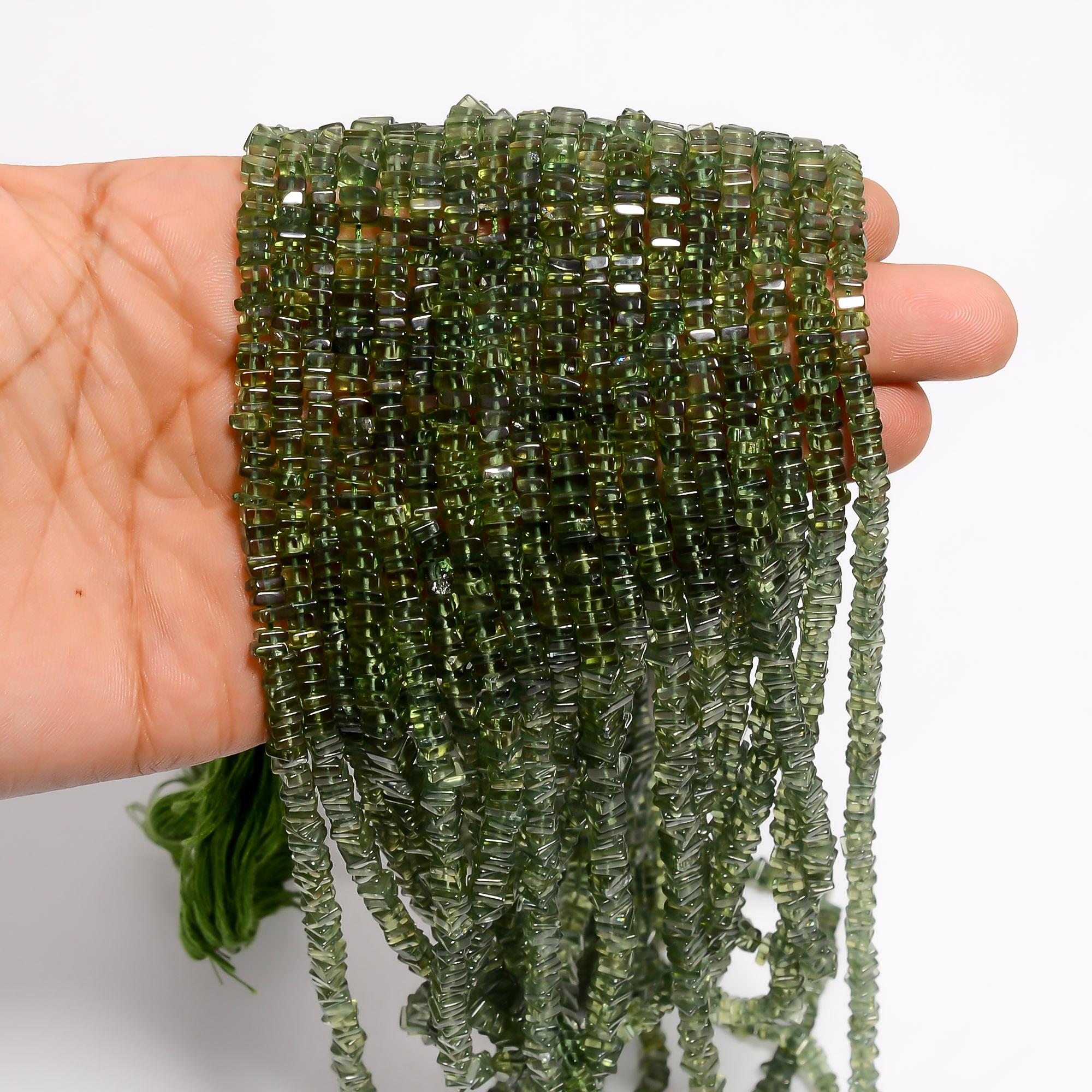 green apatite natural gemstone square shape faceted 23 lines strand 16 beads 4x4x2 mm 1322 5 ct yn 499