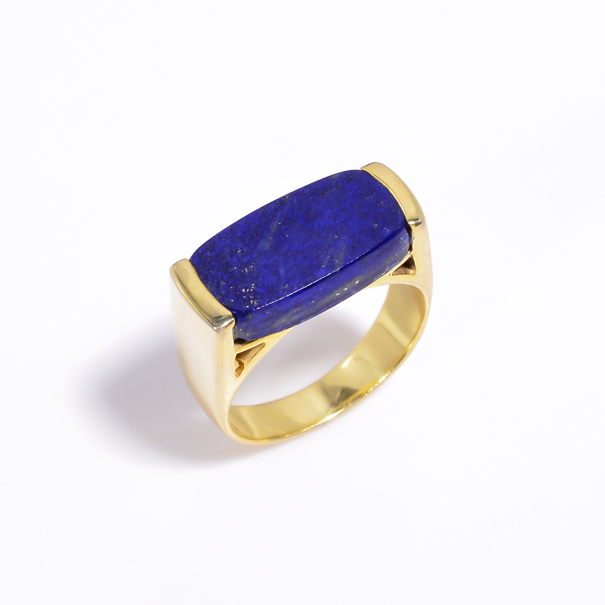 natural lapis lazuli radiant shape ethnic handmade ring 925 sterling silver 14k gold plated 3 micron 10 75 us 10 8 gms y 7778