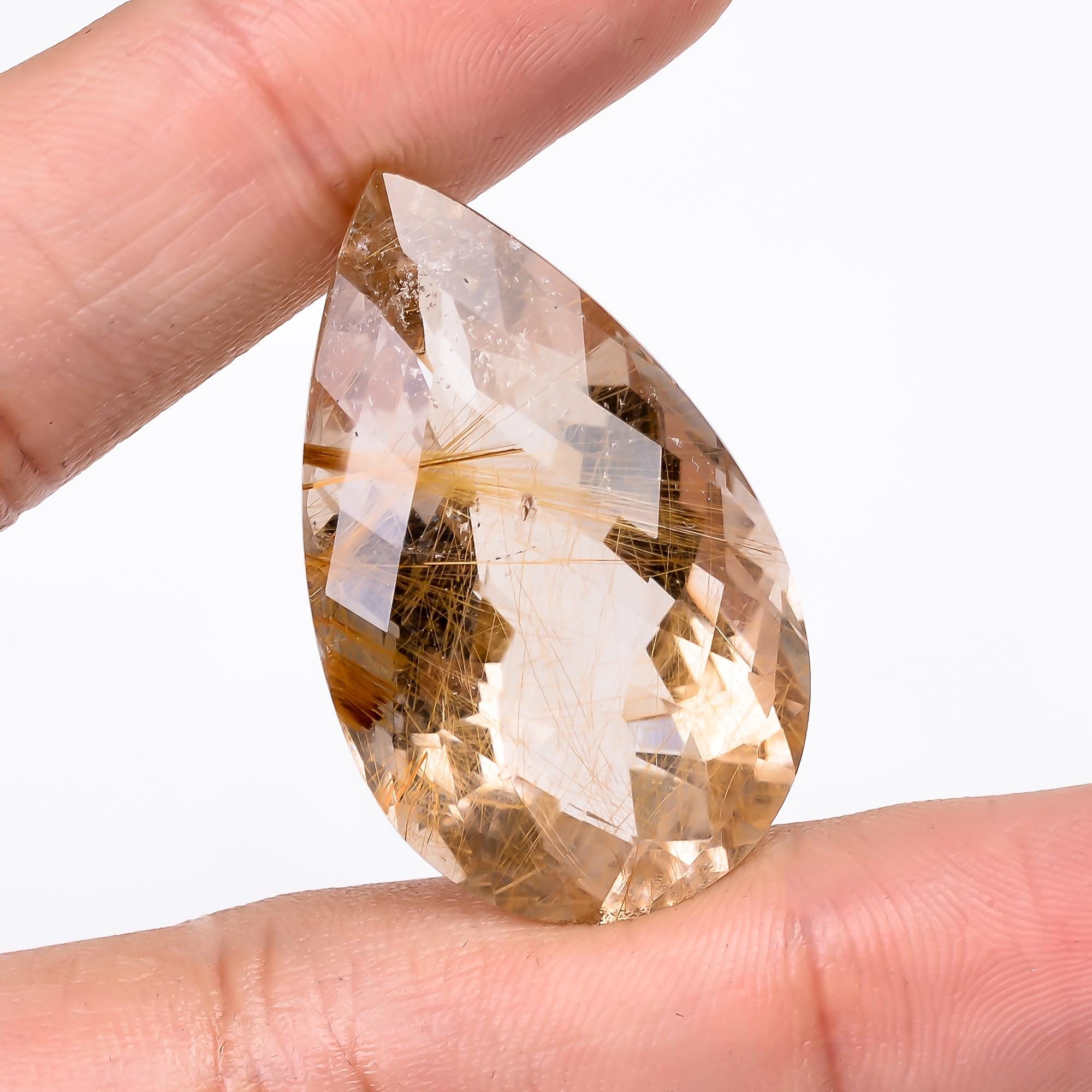 golden rutile quartz natural pear shape faceted loose gemstone